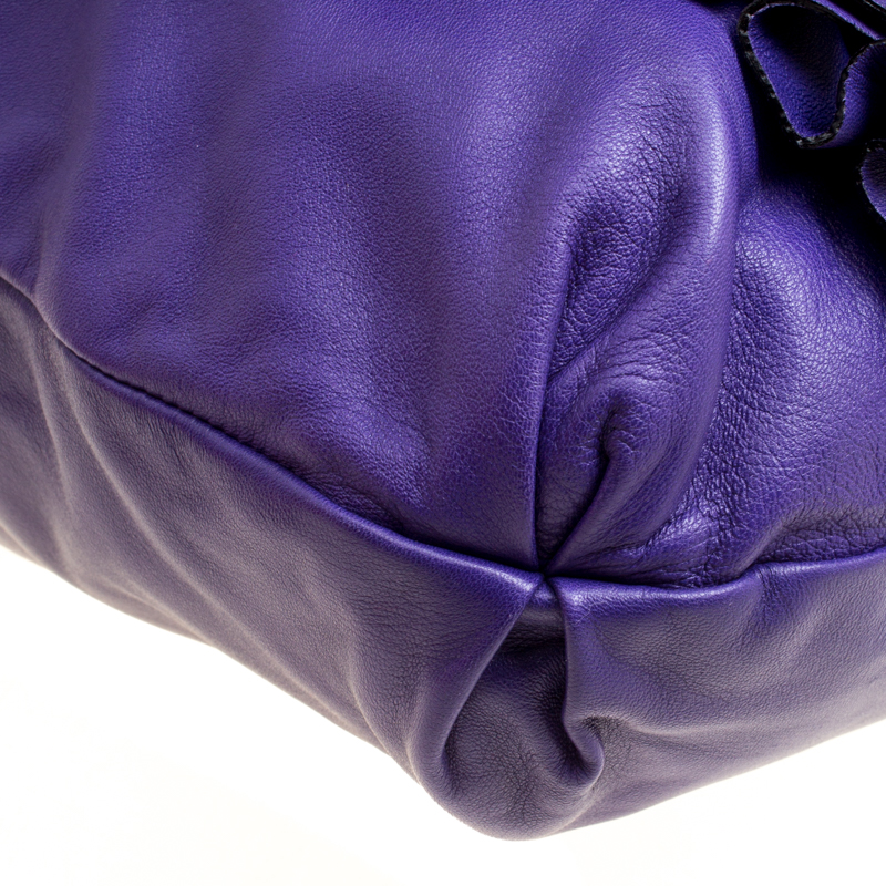 Valentino Purple Leather Petale Shopper Tote