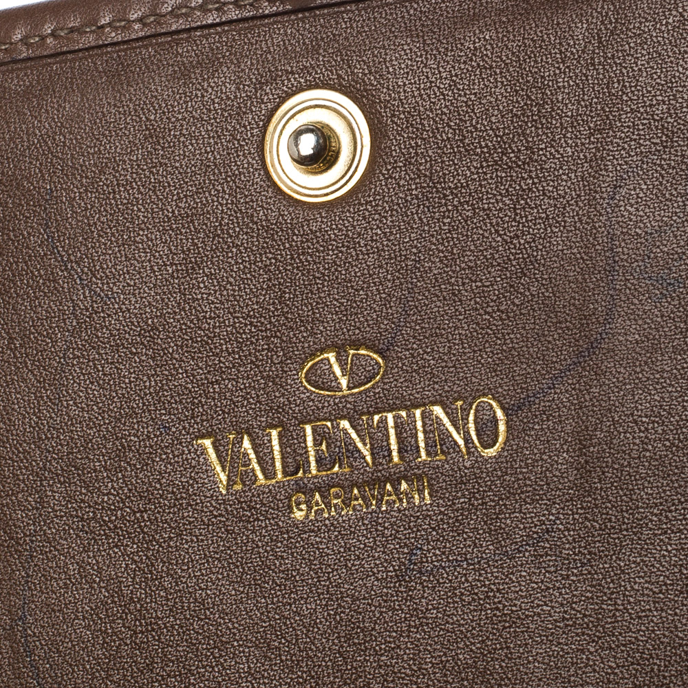 Valentino Brown Leather V Ring Flap Continental Wallet