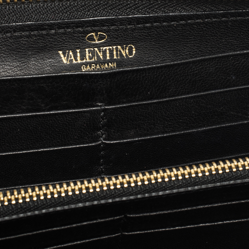 Valentino Black Leather Pleated Bow Continental Wallet