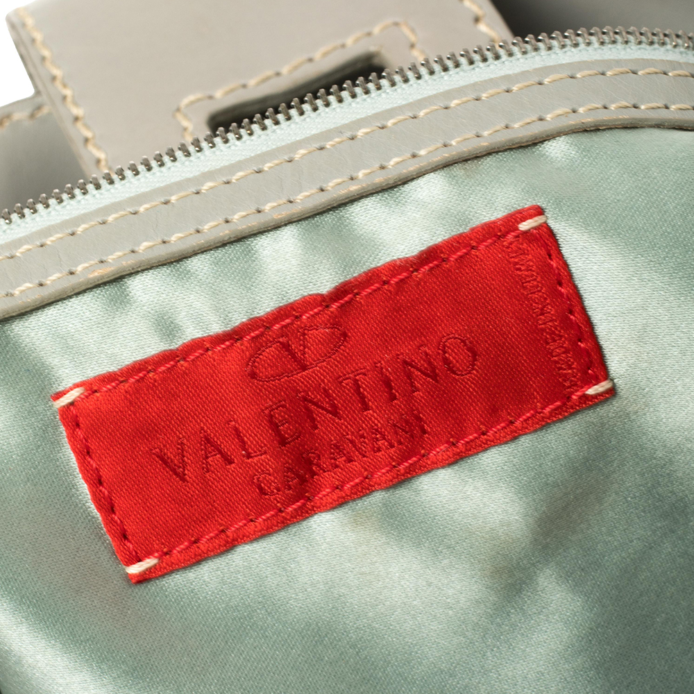 Valentino Mint Blue/Grey Grain Leather Metal Flap Hobo