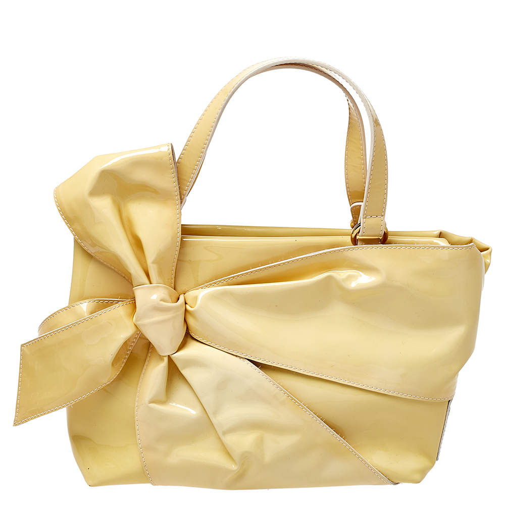Valentino Yellow Patent Leather Bow Tote