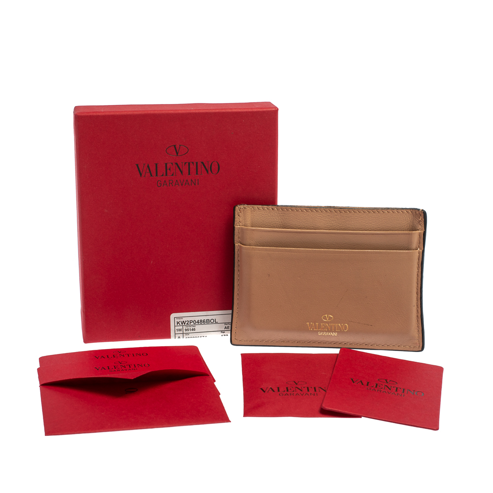 Valentino Beige Leather Rockstud Card Holder
