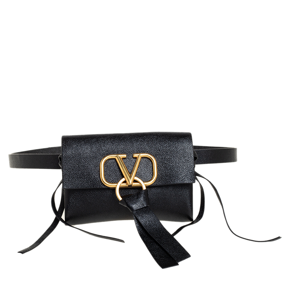 Valentino Black Leather Vring Belt Bag