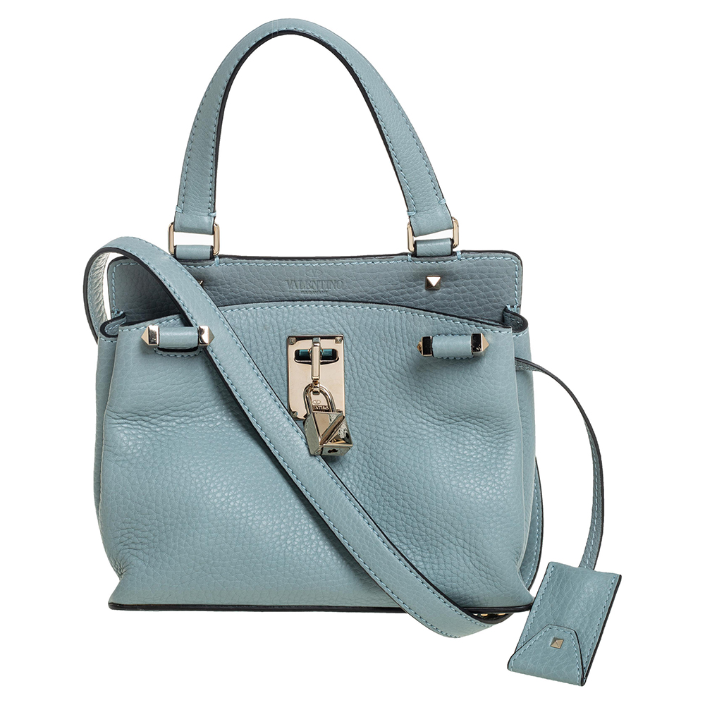 Valentino Light Blue Leather Joylock Top Handle Bag