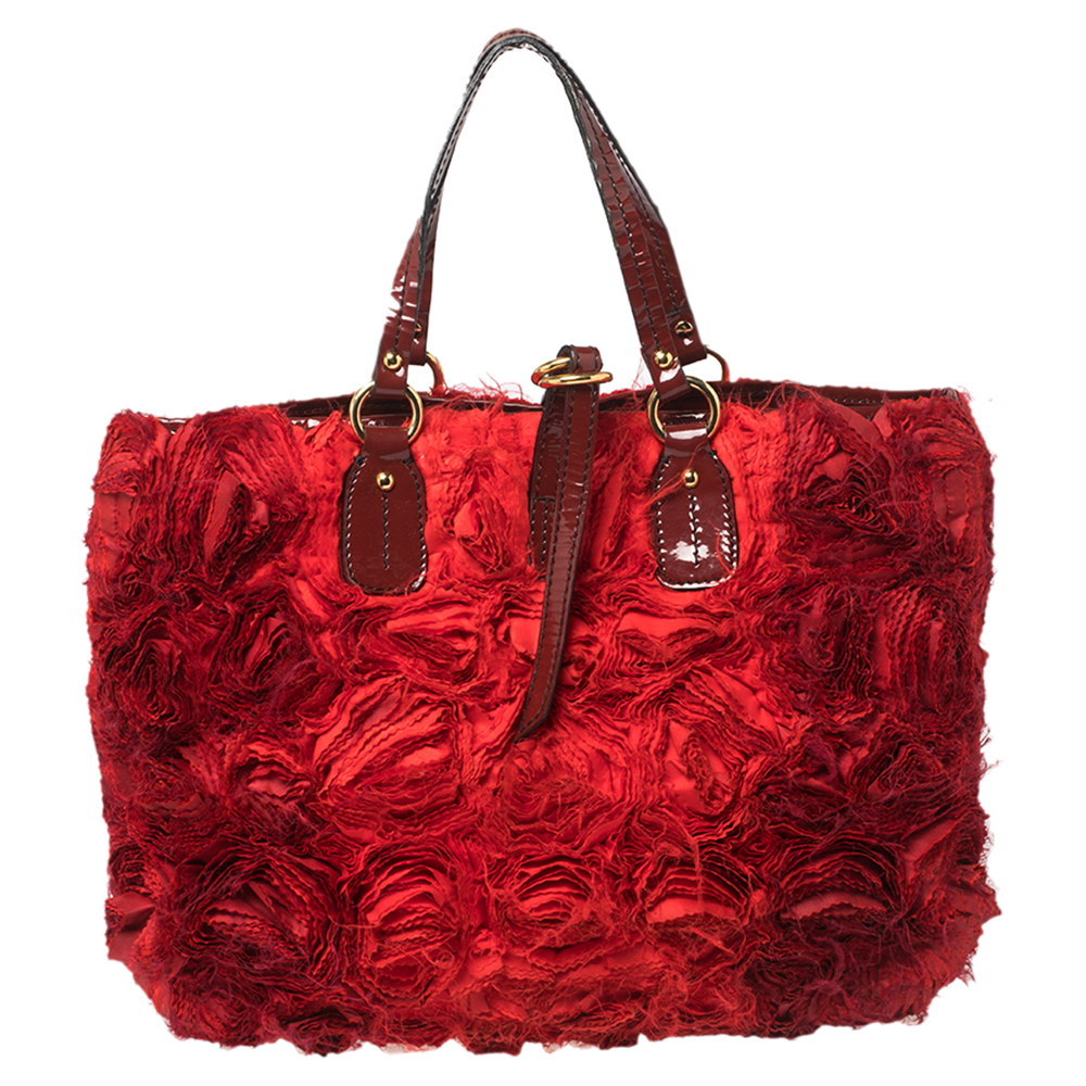 Valentino Red Rosier And Patent Leather Tote