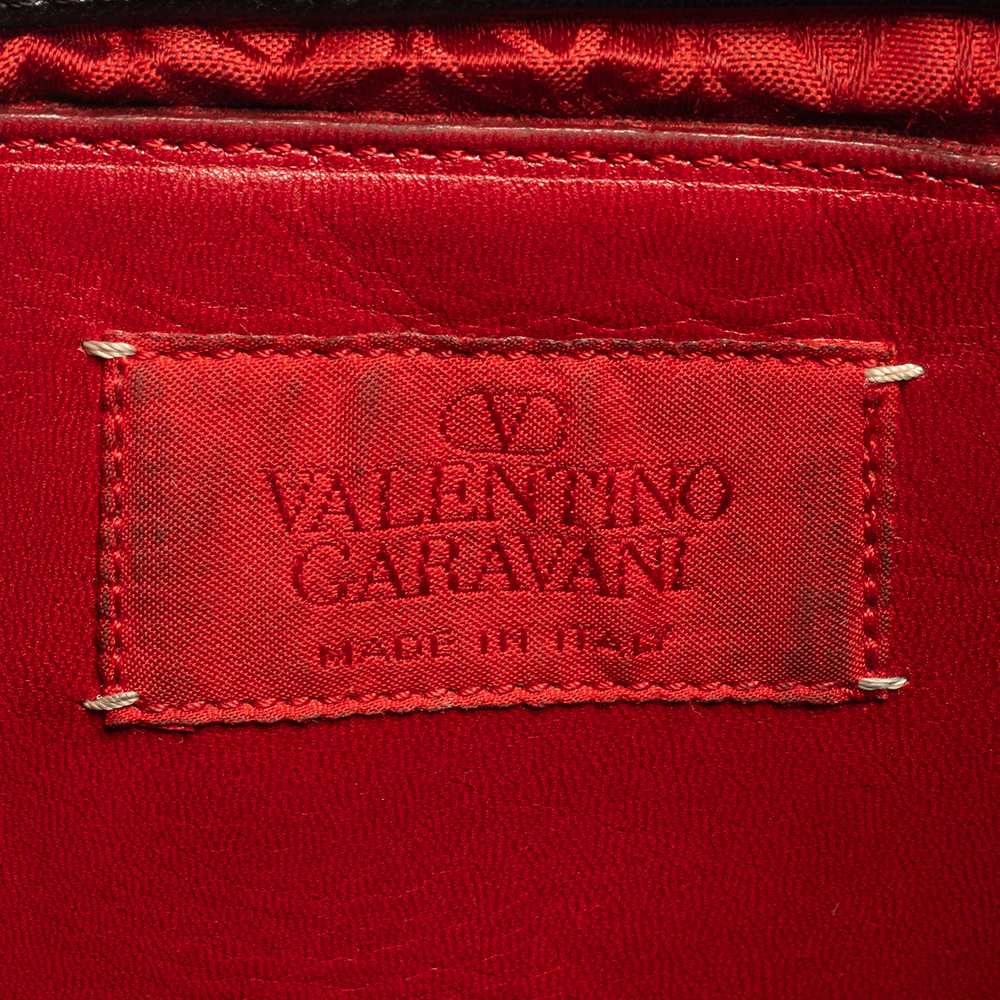Valentino Black Monogram Canvas And Leather Round VRing Logo Baguette Bag