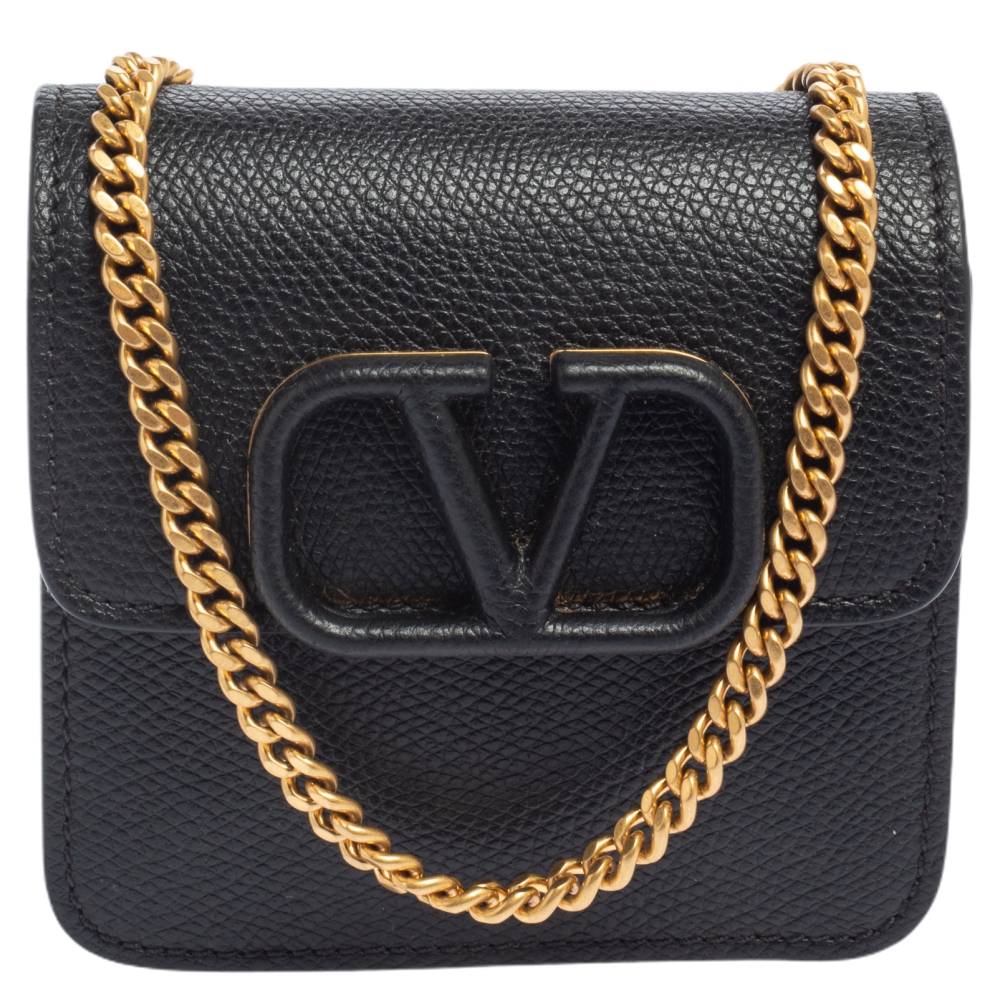 Valentino Black Grainy Leather VLOGO Signature Wallet On Cain