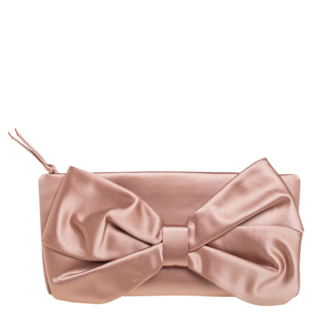 Valentino Nude Pink Satin Bow Clutch