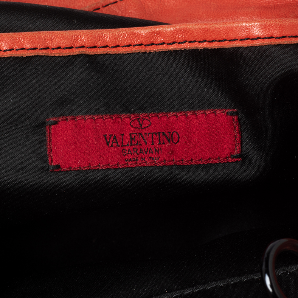 Valentino Orange Leather Petale Rose Shopper Tote