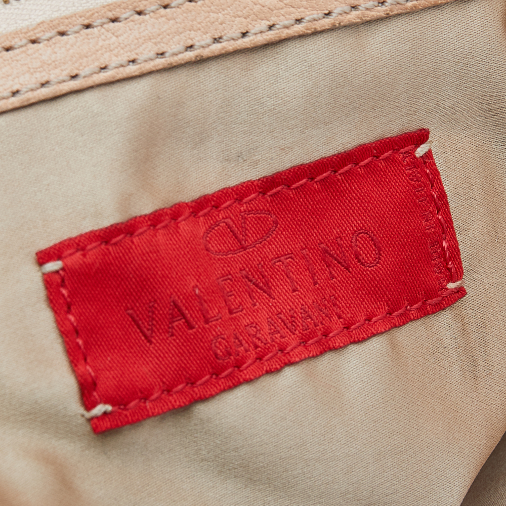 Valentino Beige Leather And Raffia Catch Bag