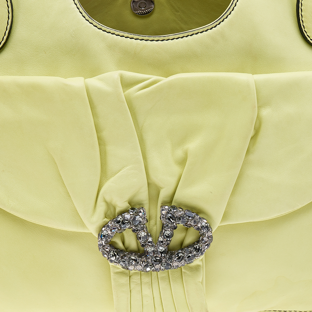 Valentino Neon Green Leather Crystal Catch Shoulder Bag