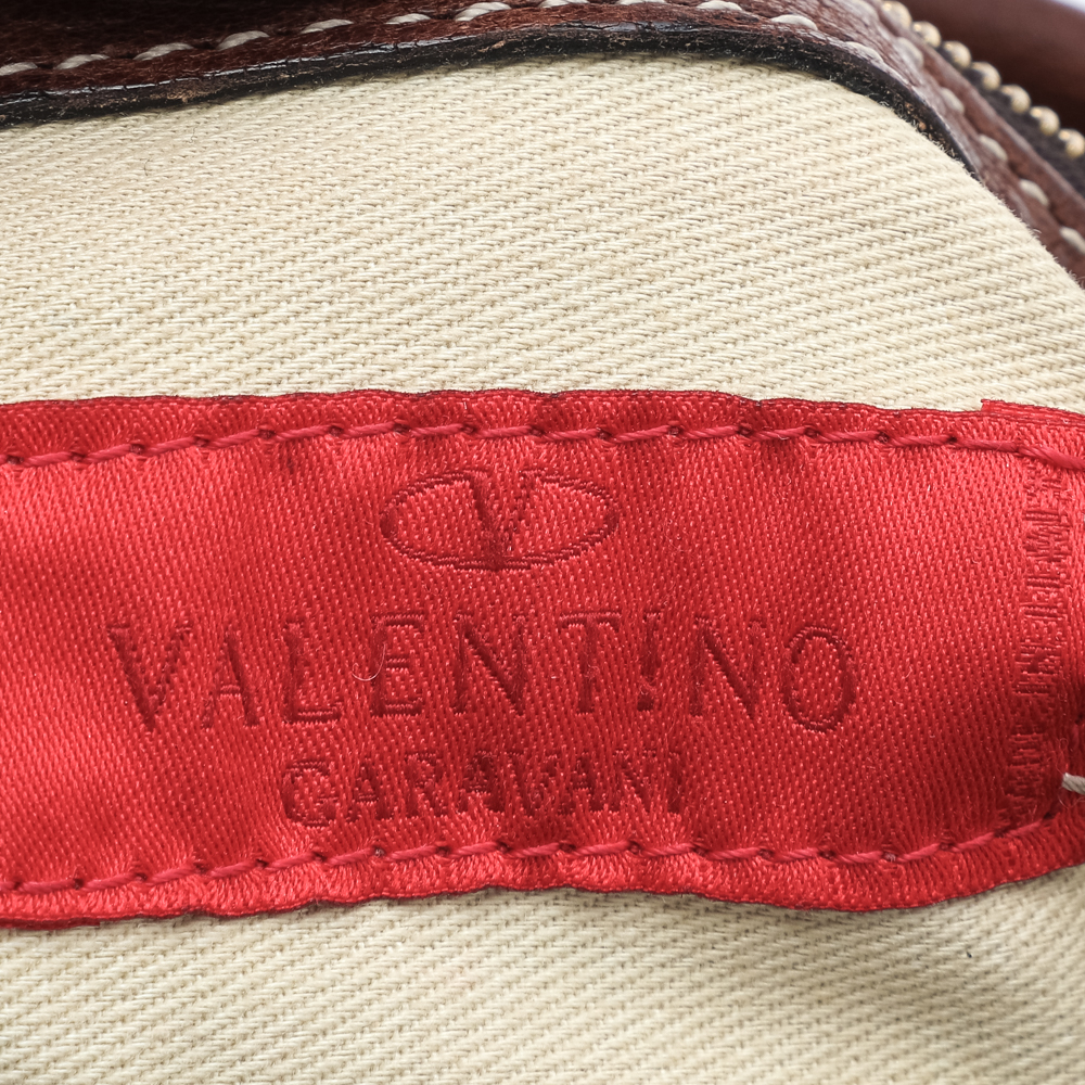 Valentino Brown Leather Braided Handle Shoulder Bag
