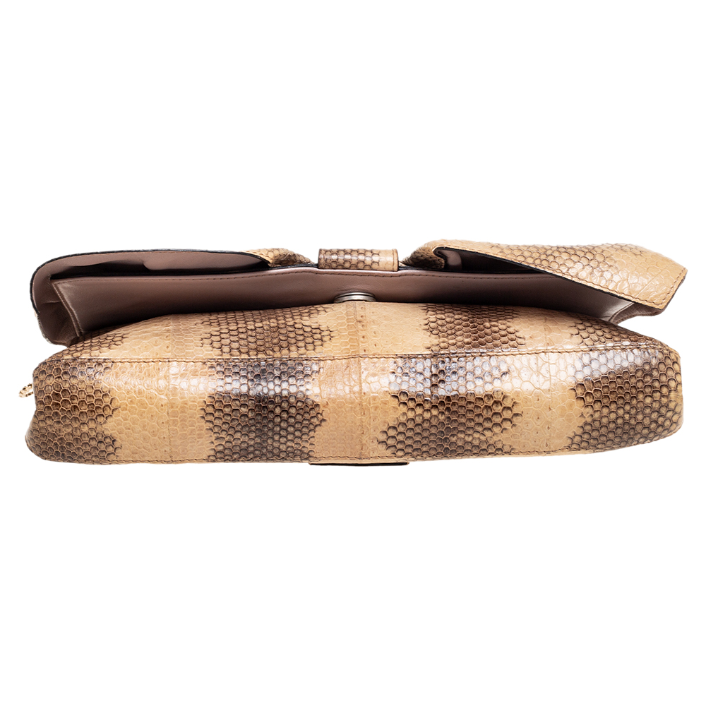 Valentino Cream/Black Watersnake Bow Flap Chain Clutch