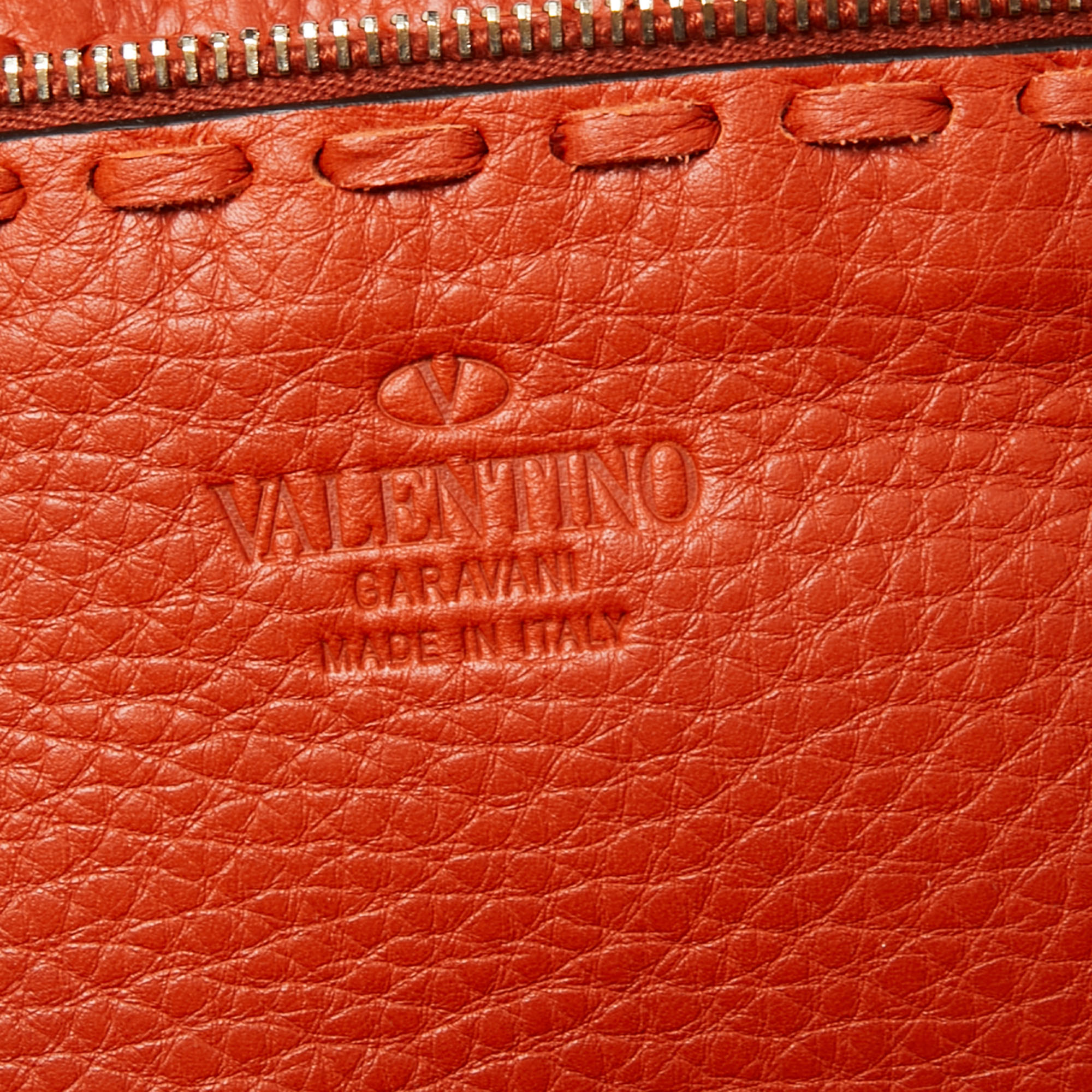 Valentino Orange Pebbled Leather Fringe C-Rockee Tote