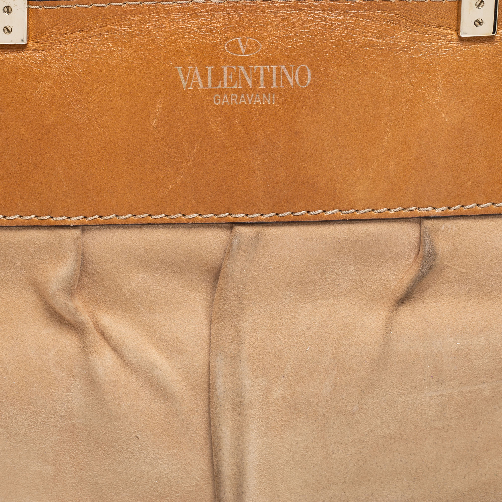 Valentino Beige/Brown Suede And Leather Aphrodite Bow Top Handle Bag