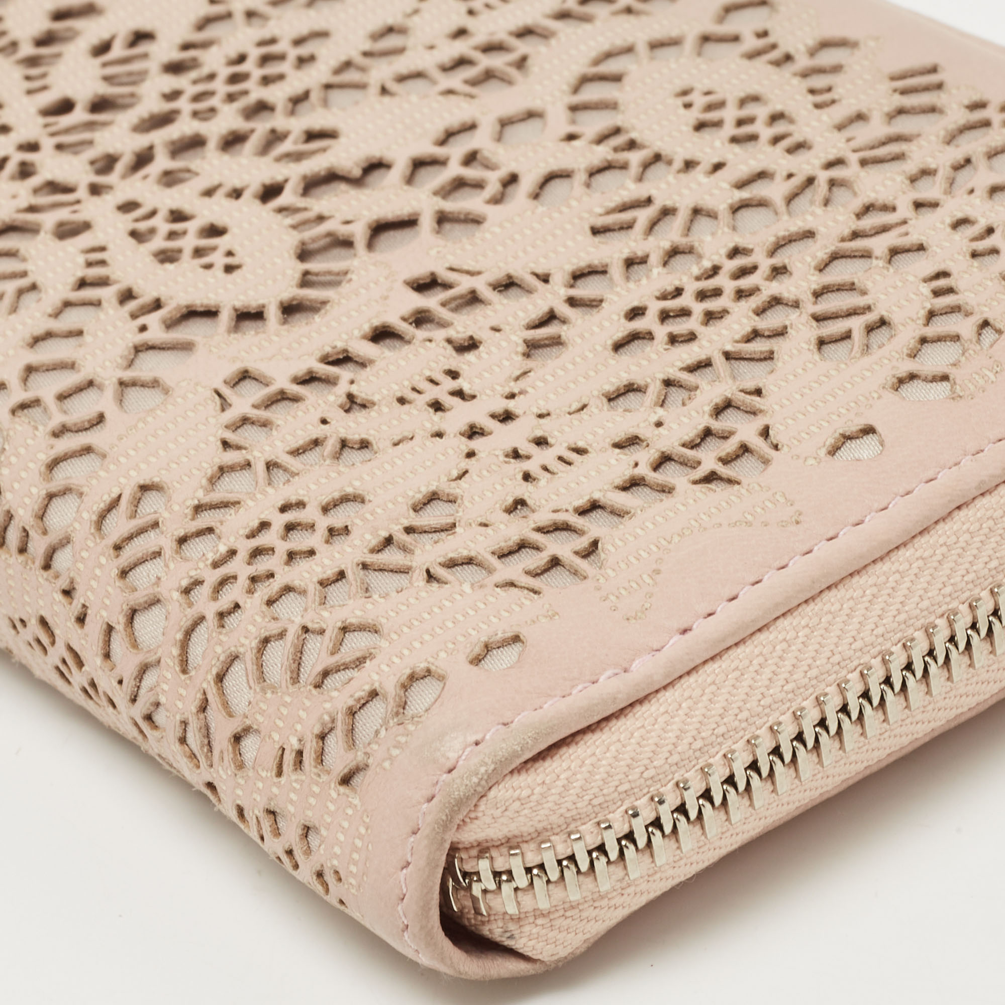 Valentino Pink Perforated Leather Zip Around Wallet