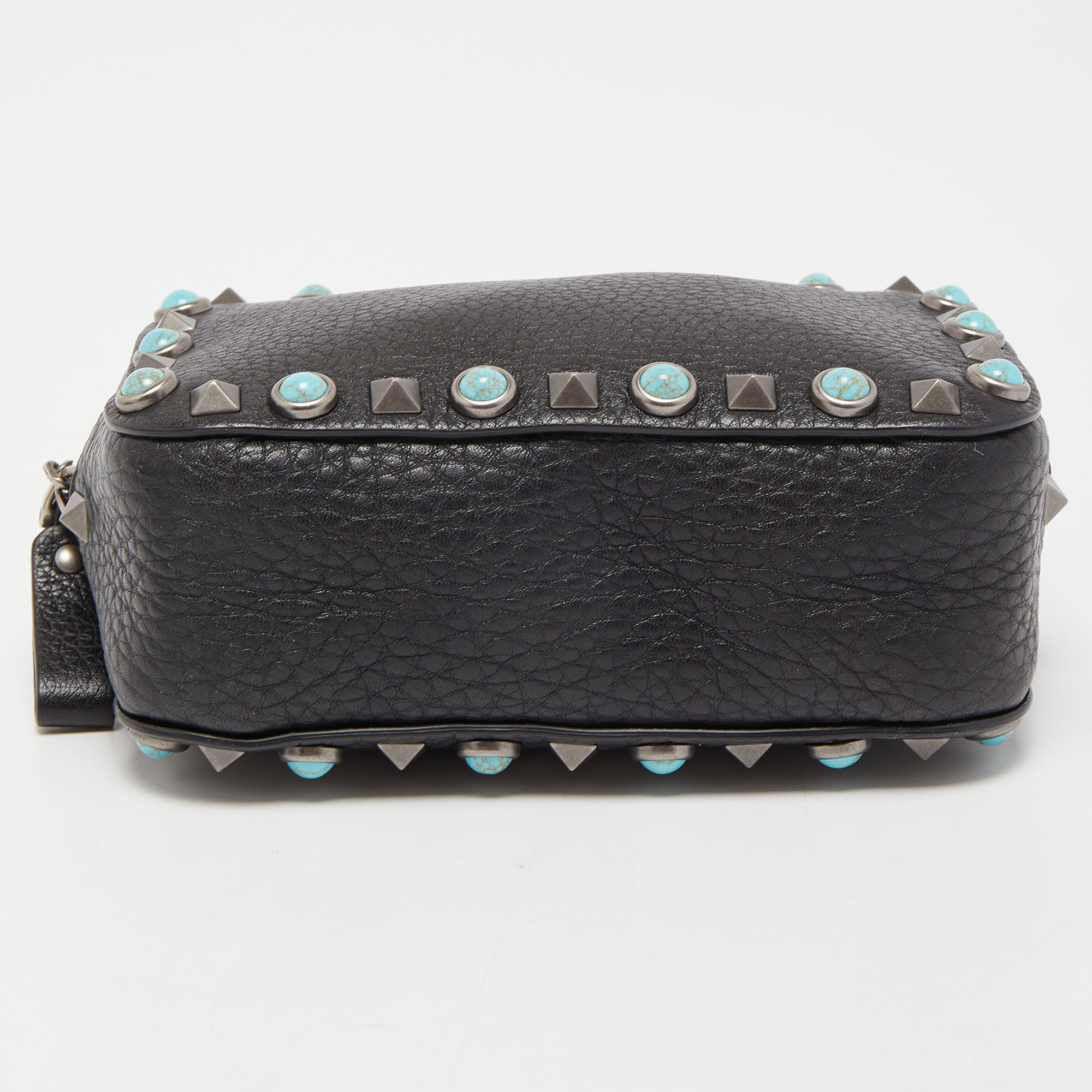 Valentino Black Leather Mini Rolling Rockstud Camera Chain Bag