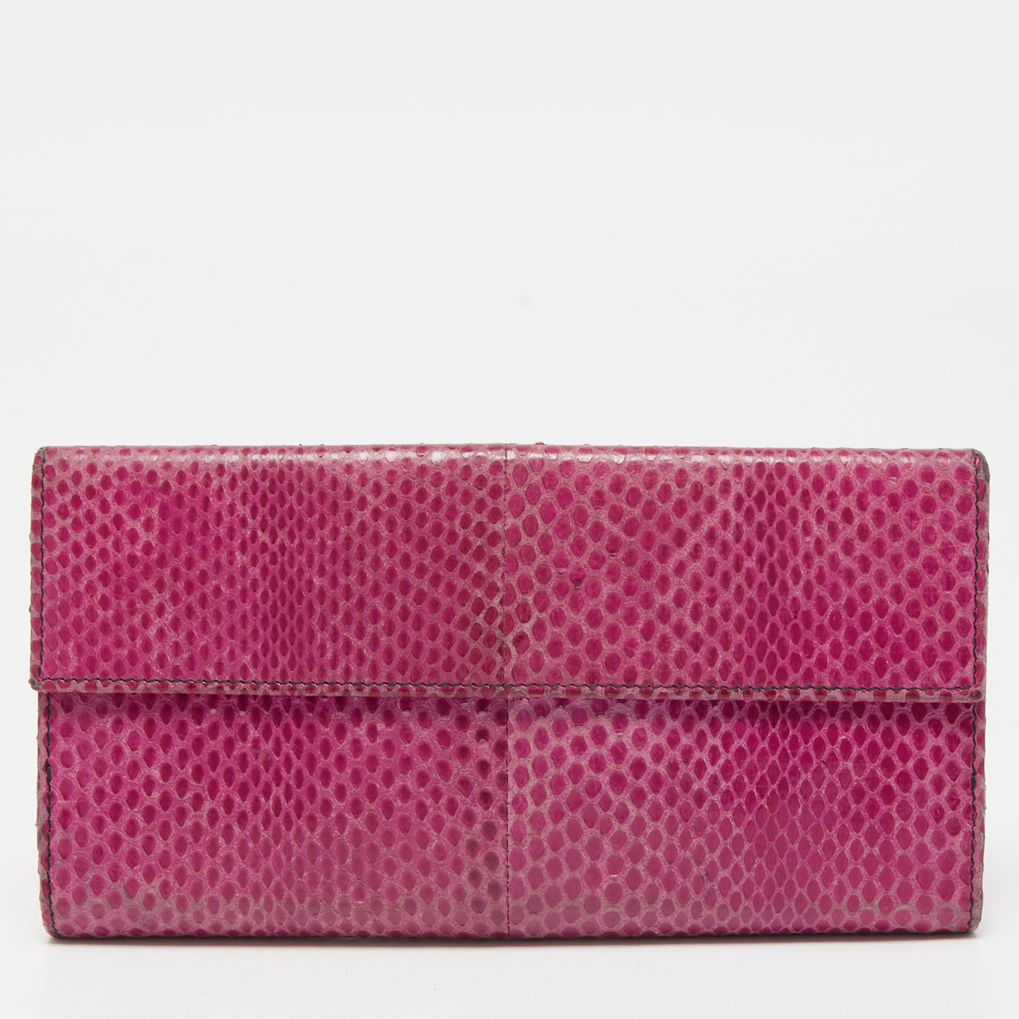Valentino Fuchsia Snake Leather Crystal Catch Flap Wallet
