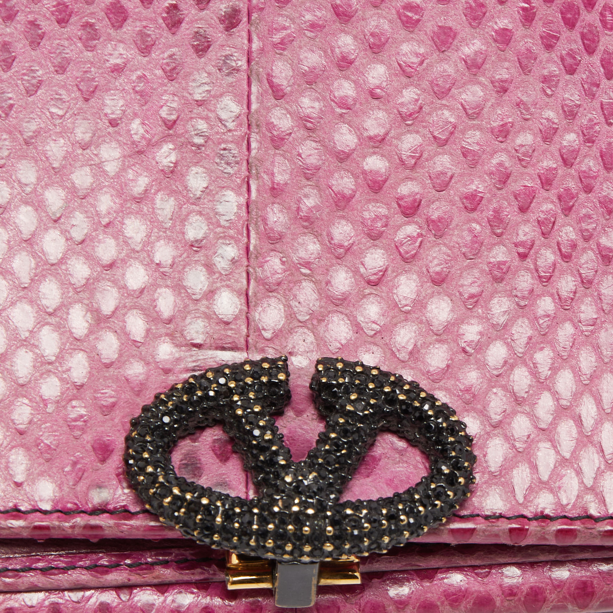 Valentino Fuchsia Snake Leather Crystal Catch Flap Wallet