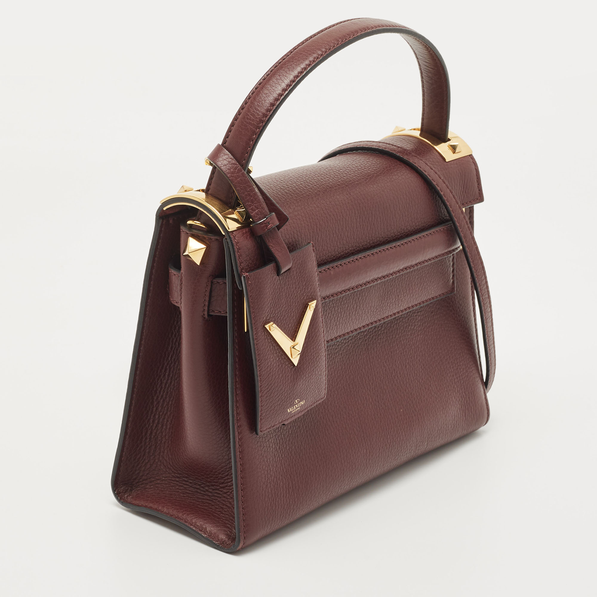 Valentino Burgundy Leather Flap Top Handle Bag