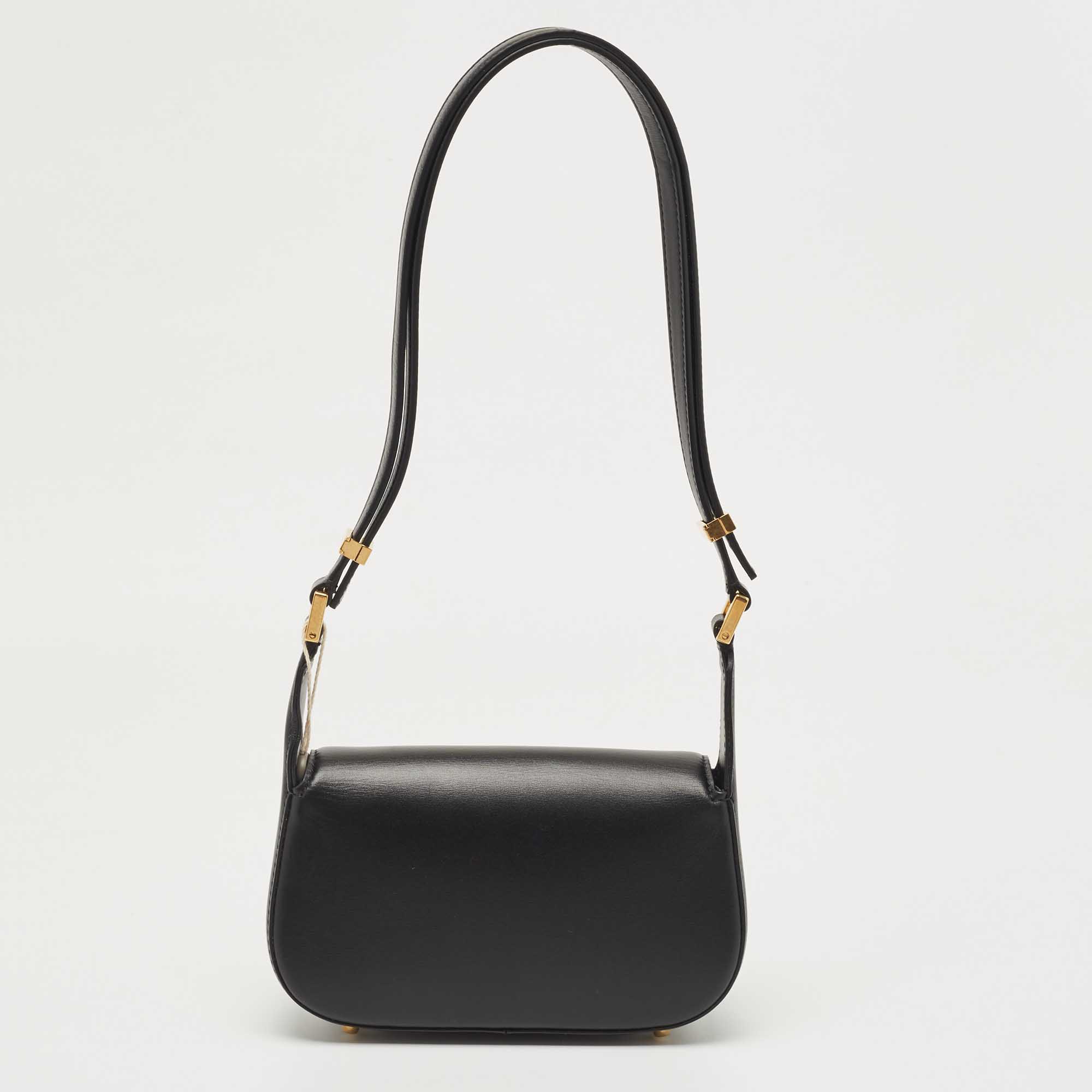 Valentino Black Leather Chain VLogo Shoulder Bag