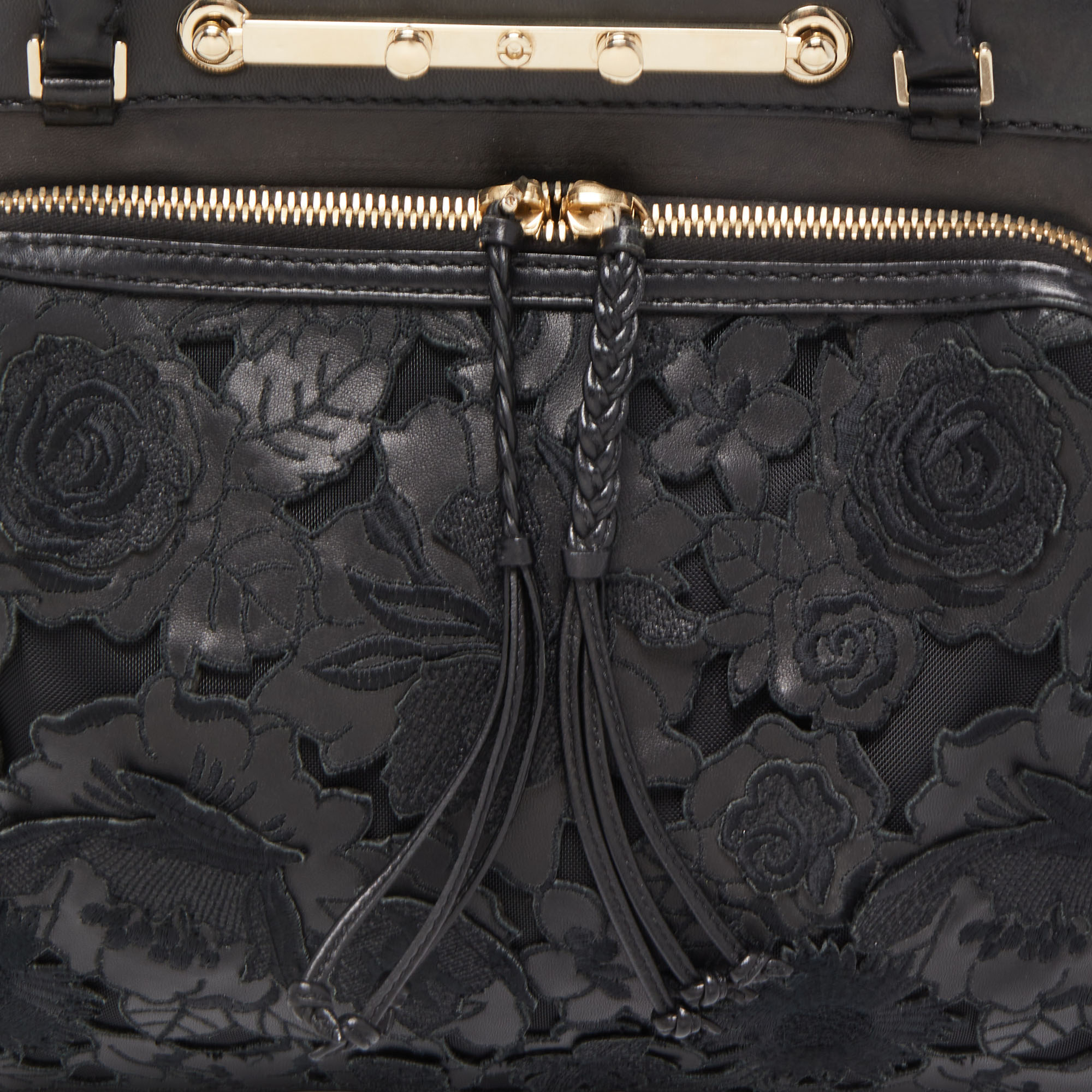 Valentino Black Leather And Lace Lace Demetra Tote