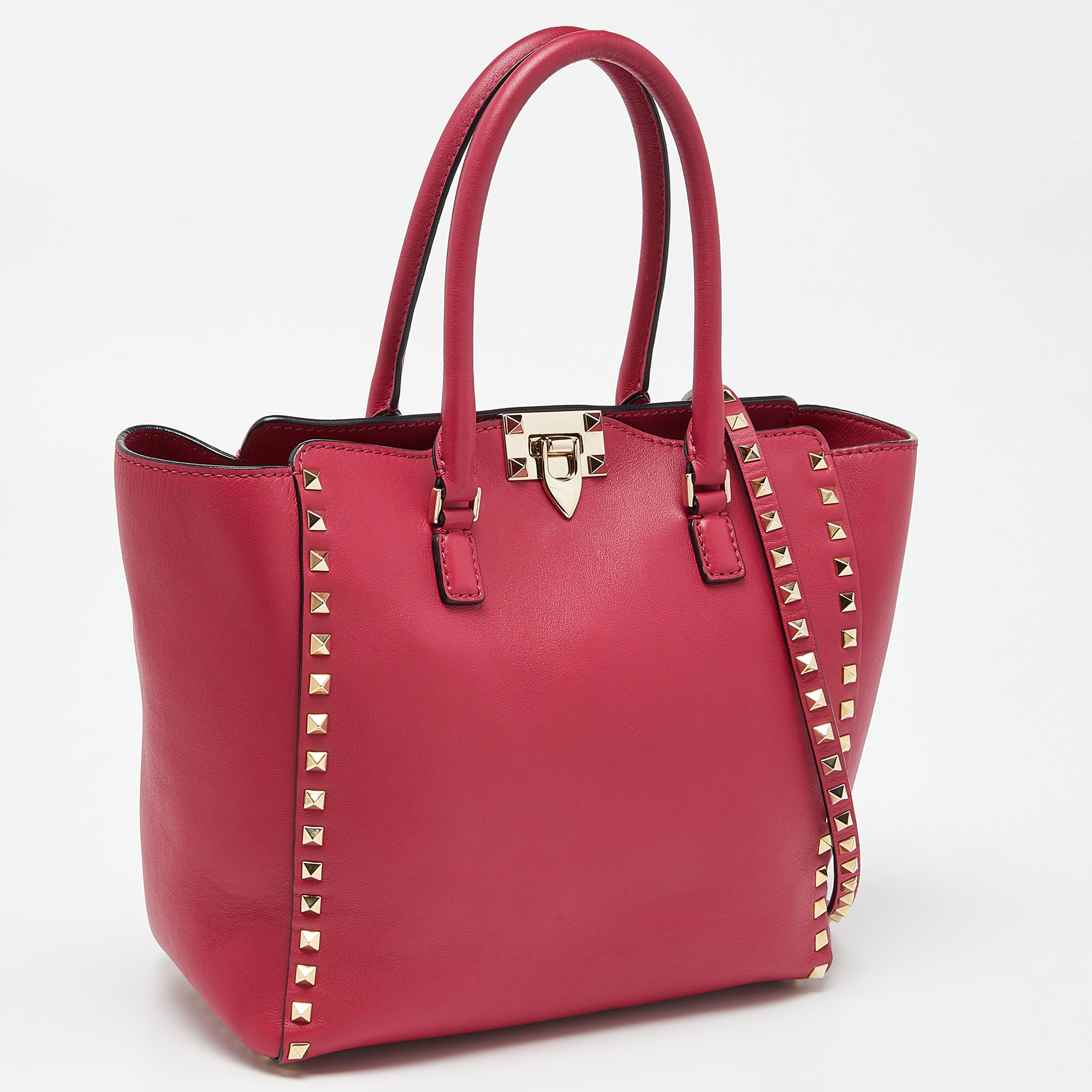 Valentino Pink Leather Rockstud Trapeze Tote