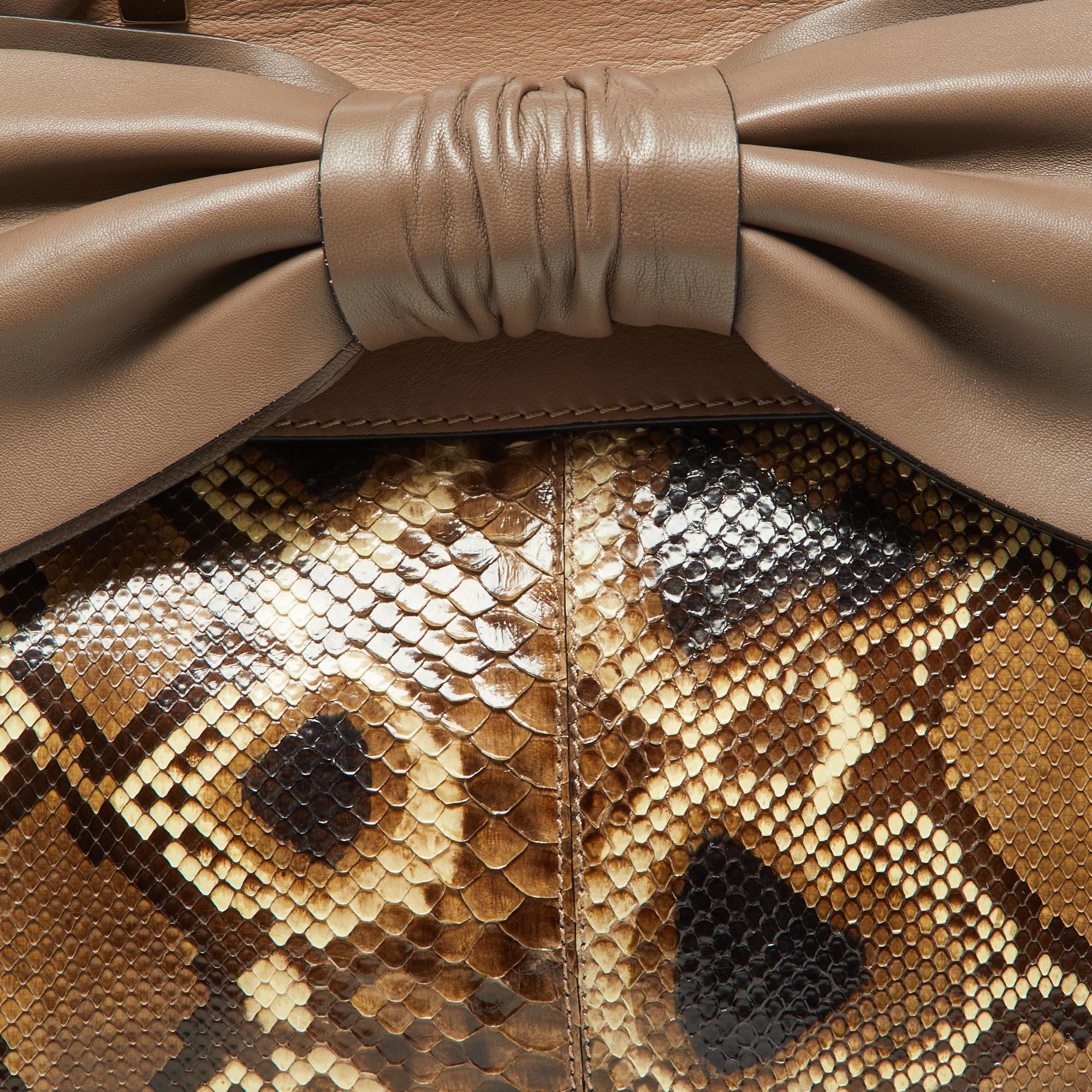 Valentino Beige Python And Leather Aphrodite Bow Bag