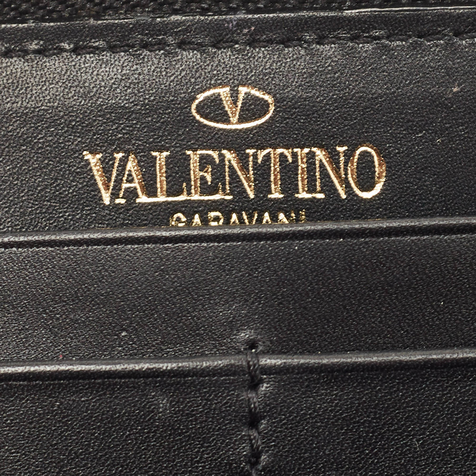 Valentino Black Suede And Studded Embellished Zip Around Continental Wallet