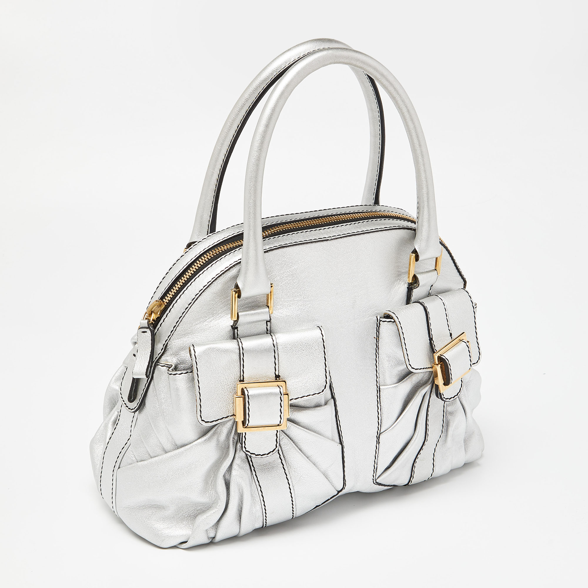 Valentino Silver Leather Front Pocket Satchel