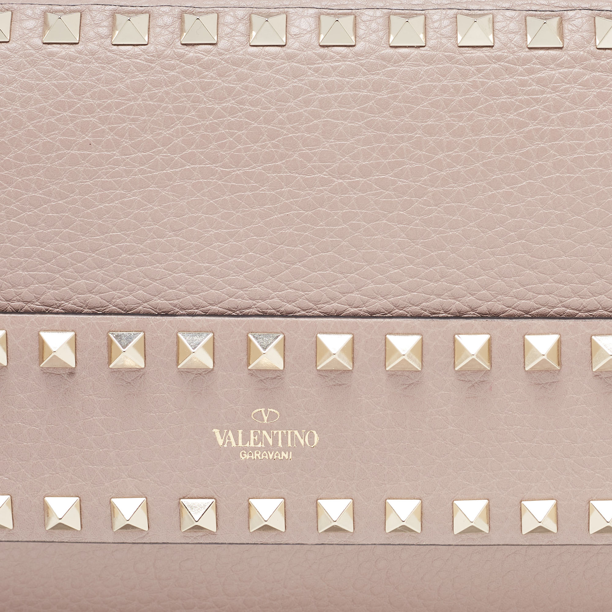 Valentino Pink Leather Rockstud Flap Wristlet Clutch
