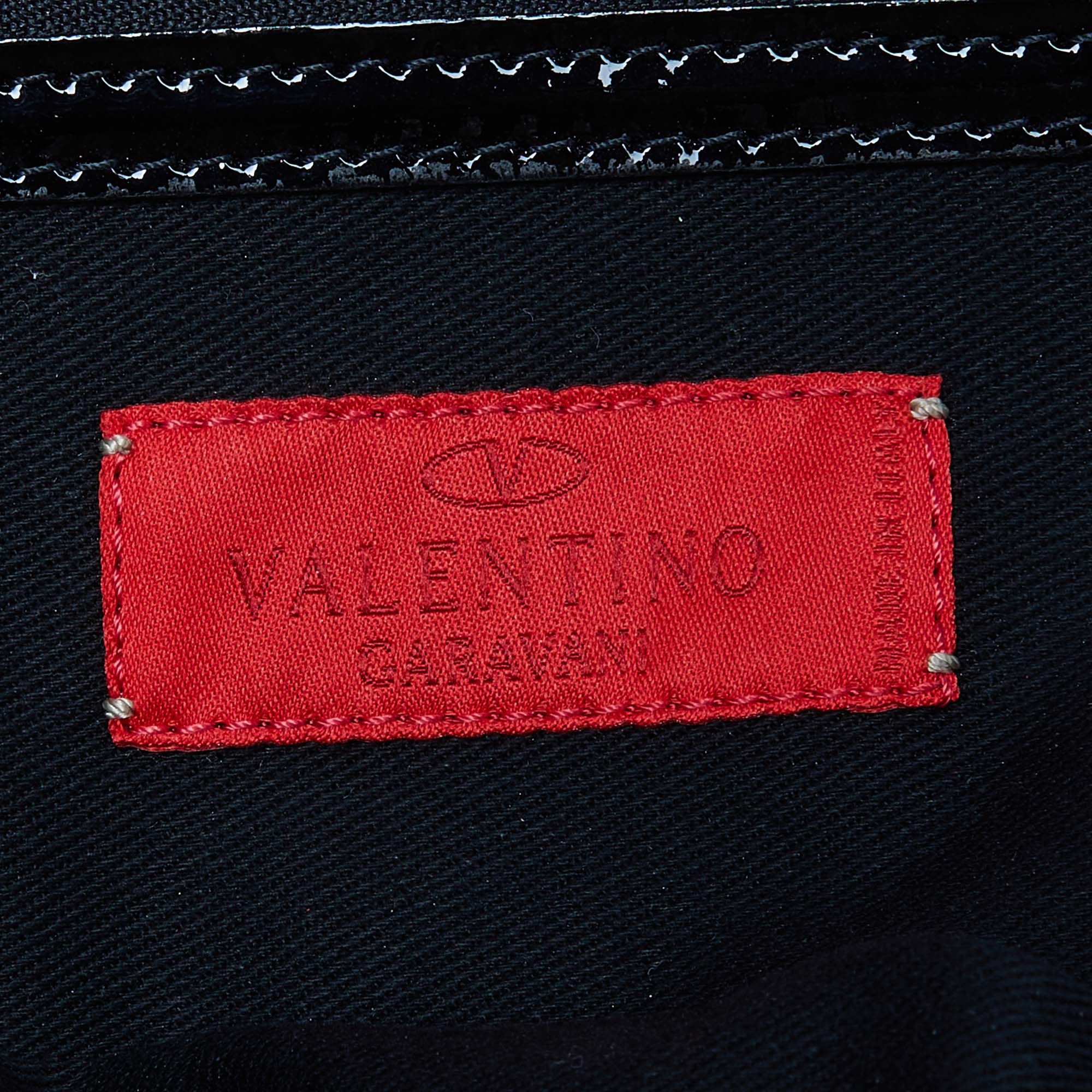 Valentino Gold/Black Pleated Patent Leather Satchel
