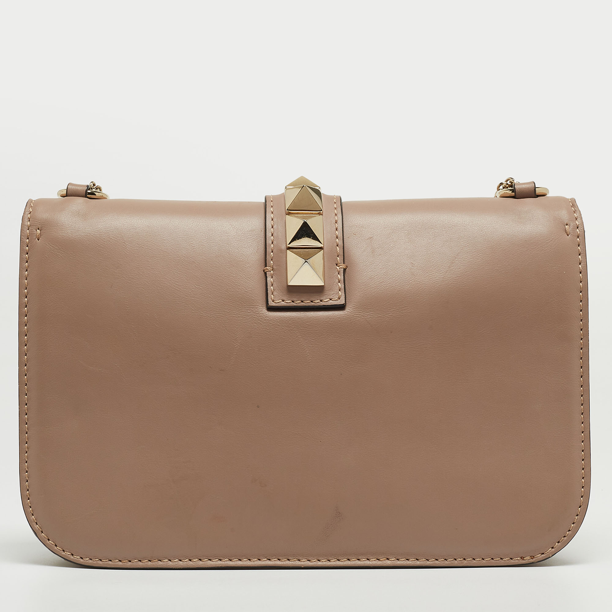 Valentino Old Rose Leather Medium Rockstud Glam Lock Flap Bag