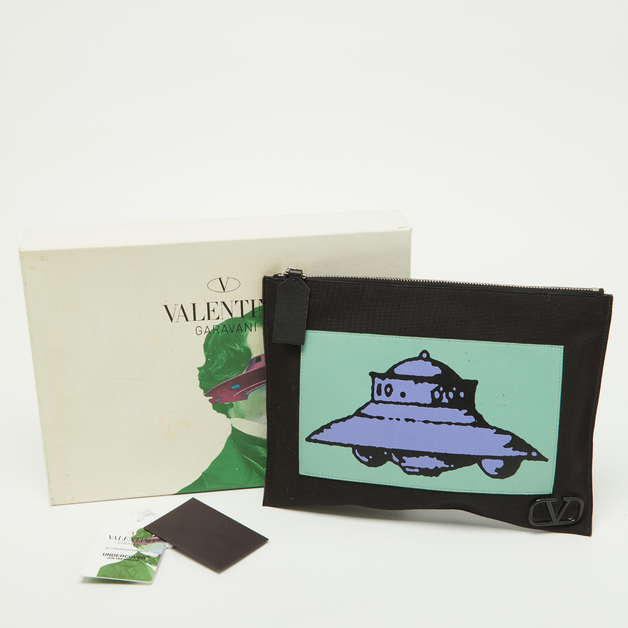 Valentino X Undercover Black Canvas And Leather UFO Slim Pouch