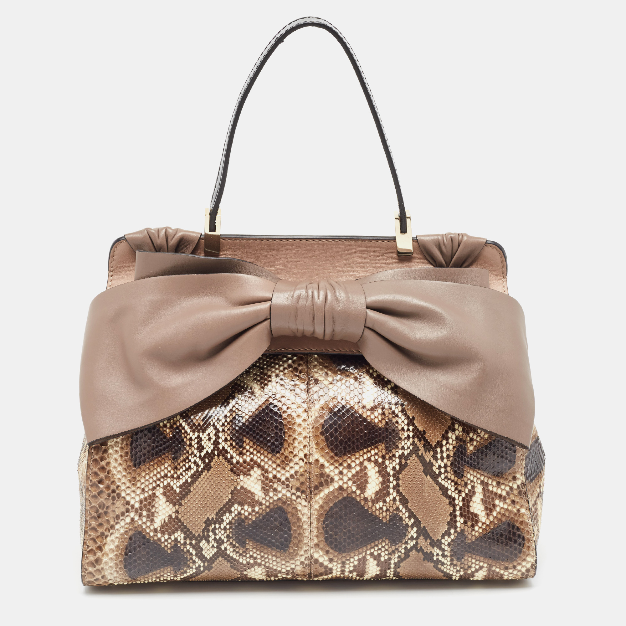Valentino Beige/Grey Python And Leather Aphrodite Bow Bag