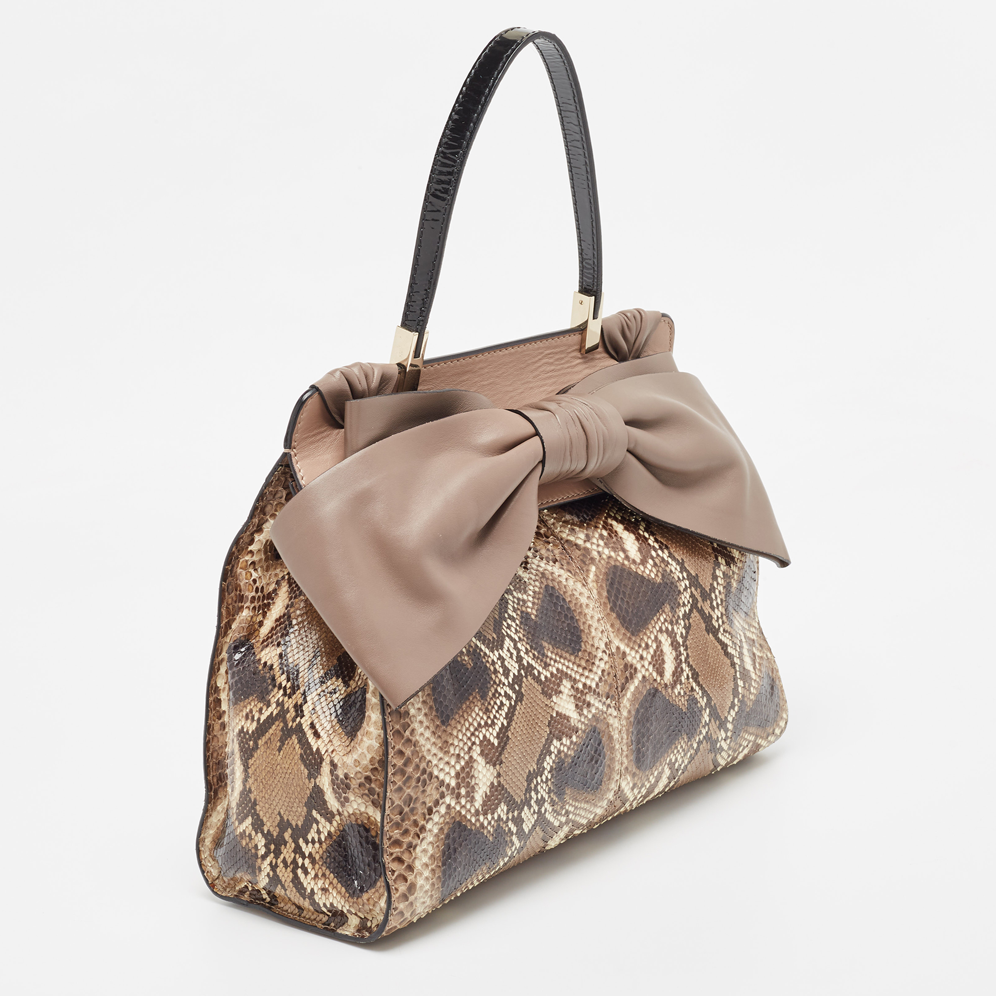 Valentino Beige/Grey Python And Leather Aphrodite Bow Bag