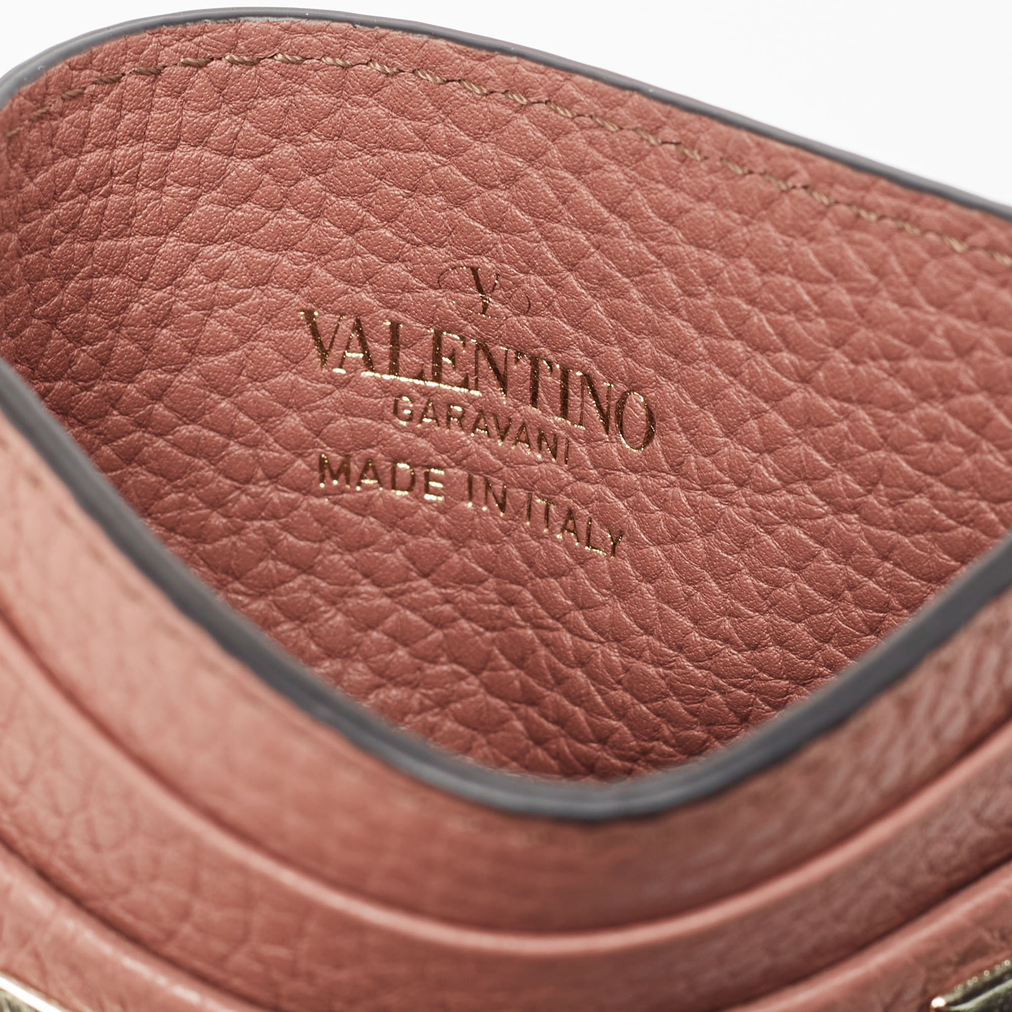 Valentino Brown Leather Rockstud Card Holder
