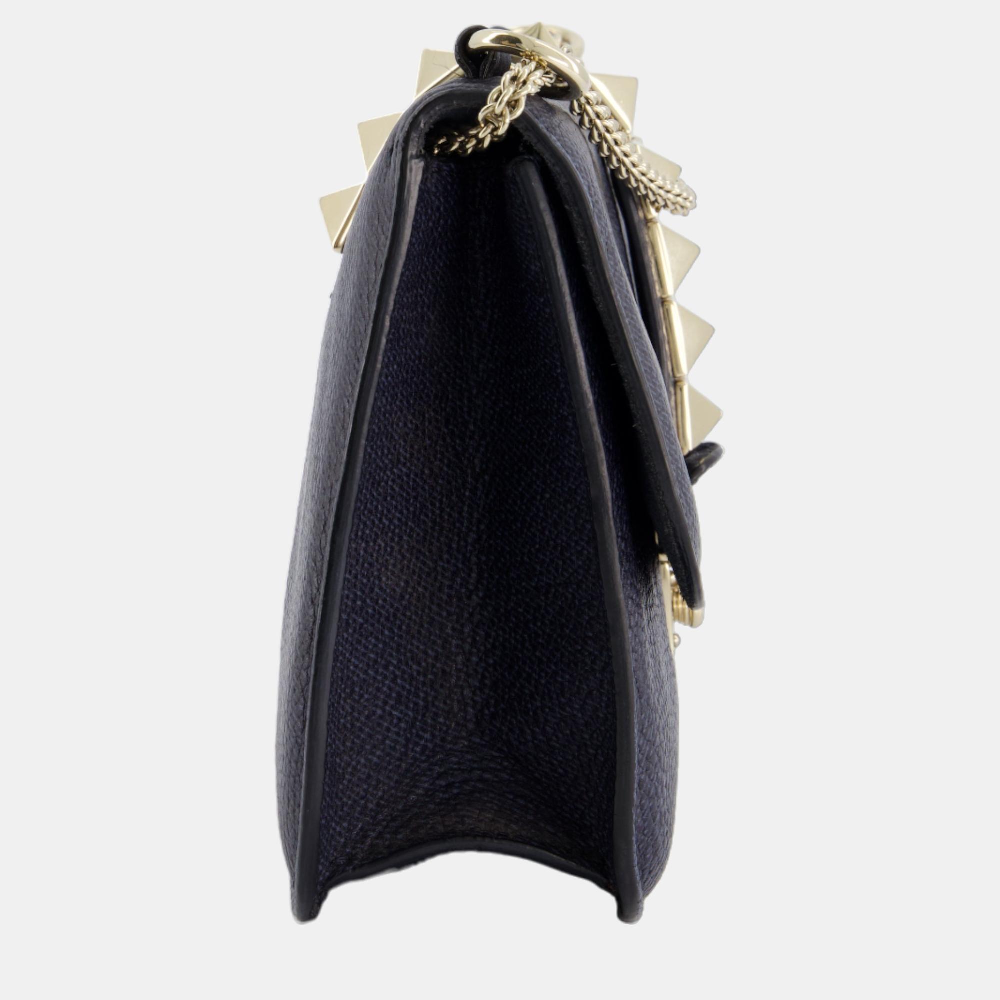 Valentino Navy Blue Rock Me Shoulder Bag With Champagne Gold Hardware