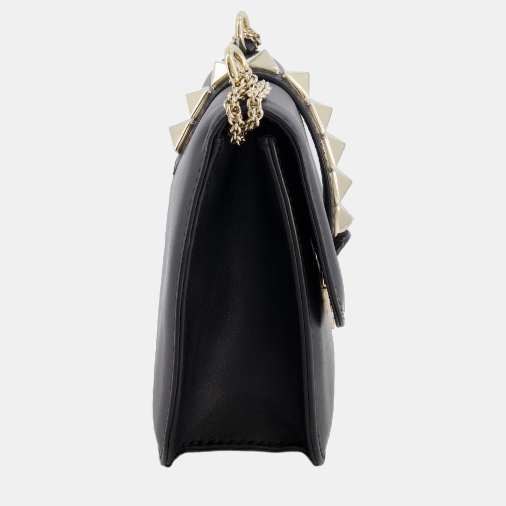 Valentino Black Rock Me Shoulder Bag With Champagne Gold Hardware