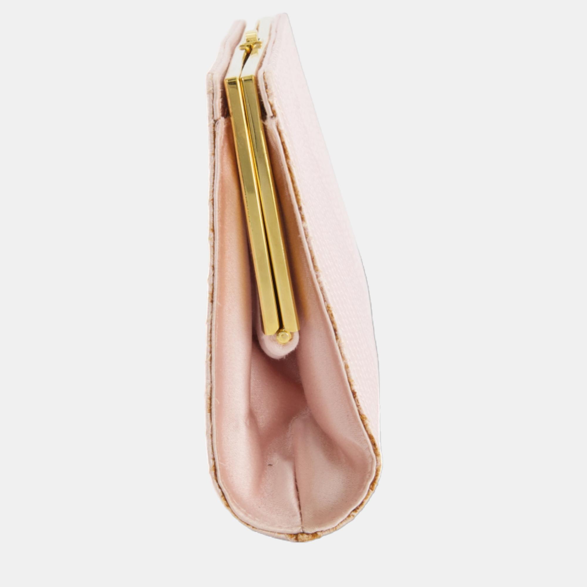 Valentino Baby Pink Satin Clutch Bag With Crystal Logo Detail