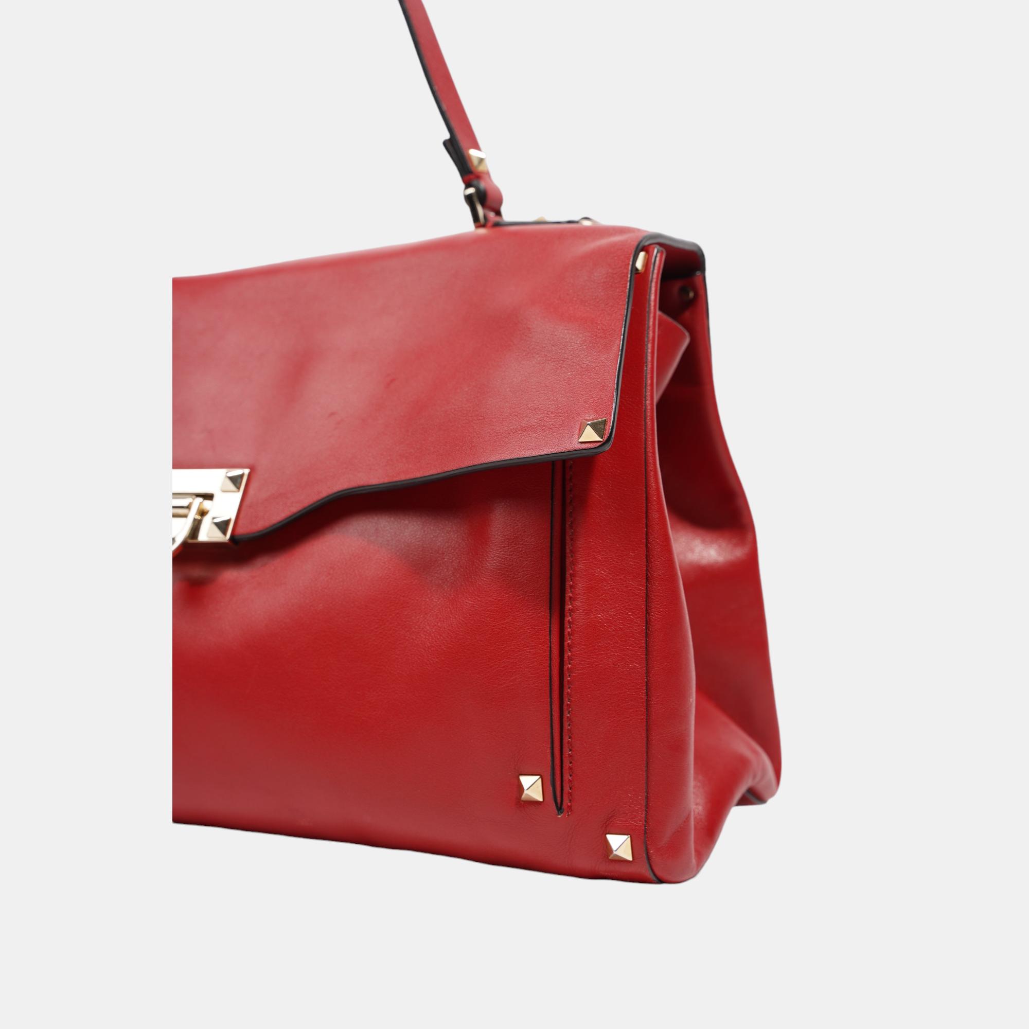 Valentino Womens Rockstud Flap Top Handle Bag