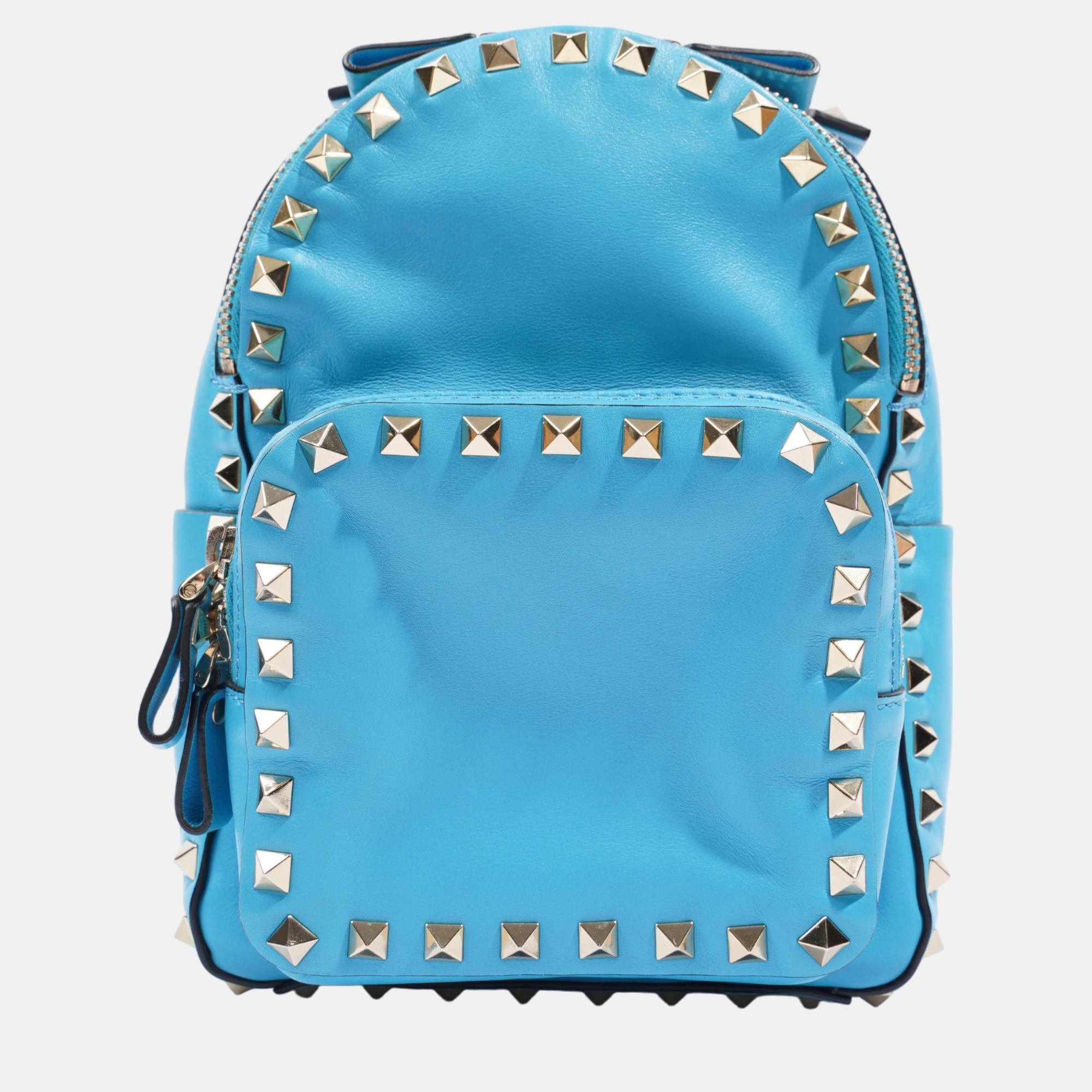 Valentino rockstud backpack blue leather mini
