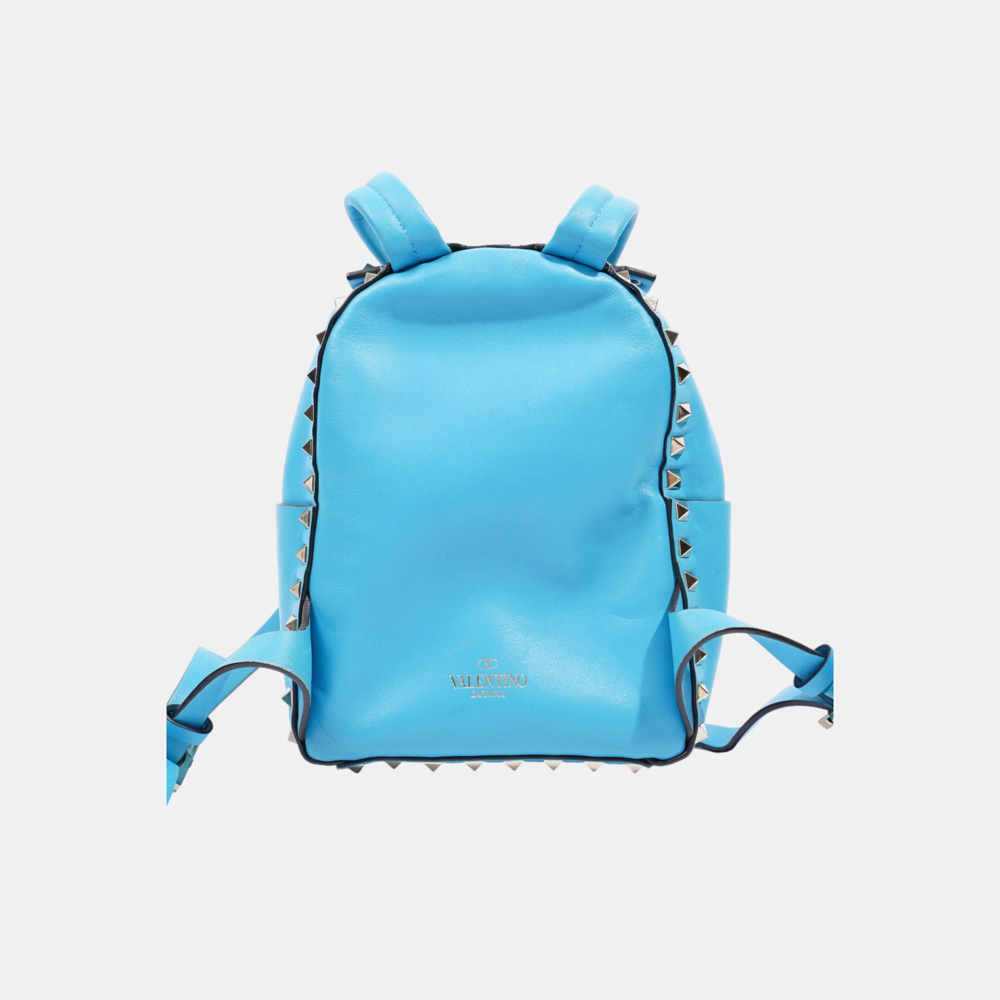Valentino Rockstud Backpack Blue Leather Mini