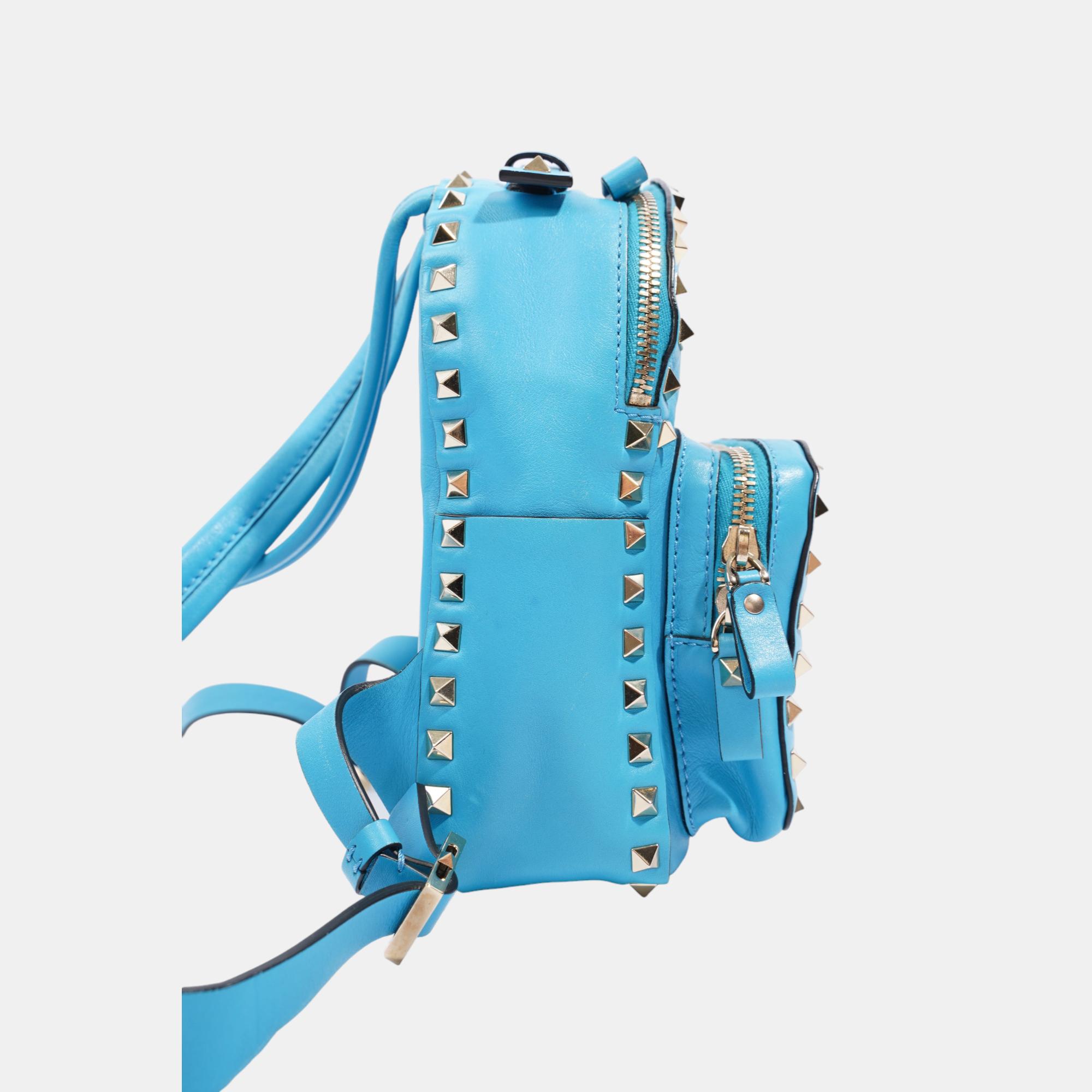 Valentino Rockstud Backpack Blue Leather Mini