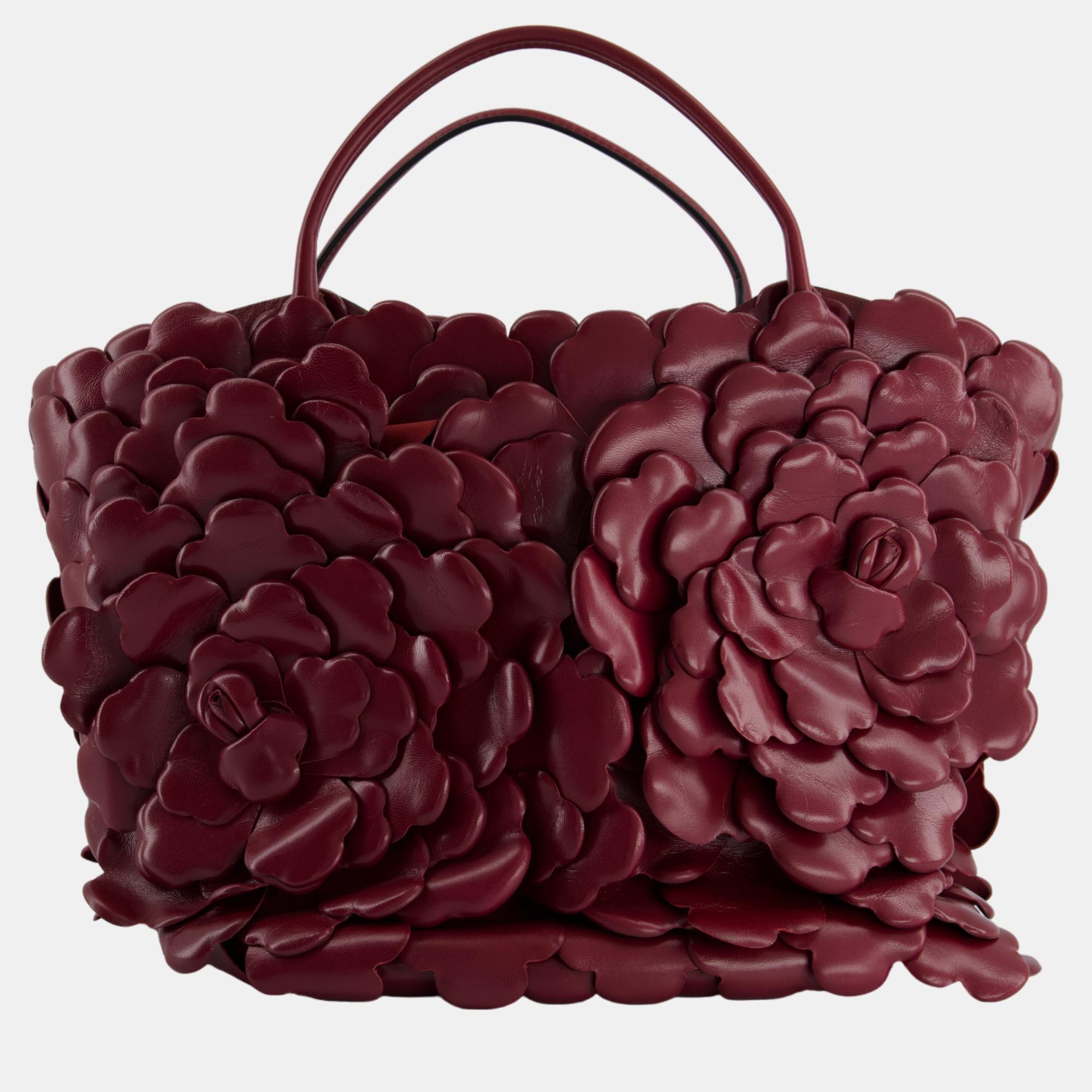Valentino Burgundy Atelier 03 Rose Edition Tote Bag With Roses Detail