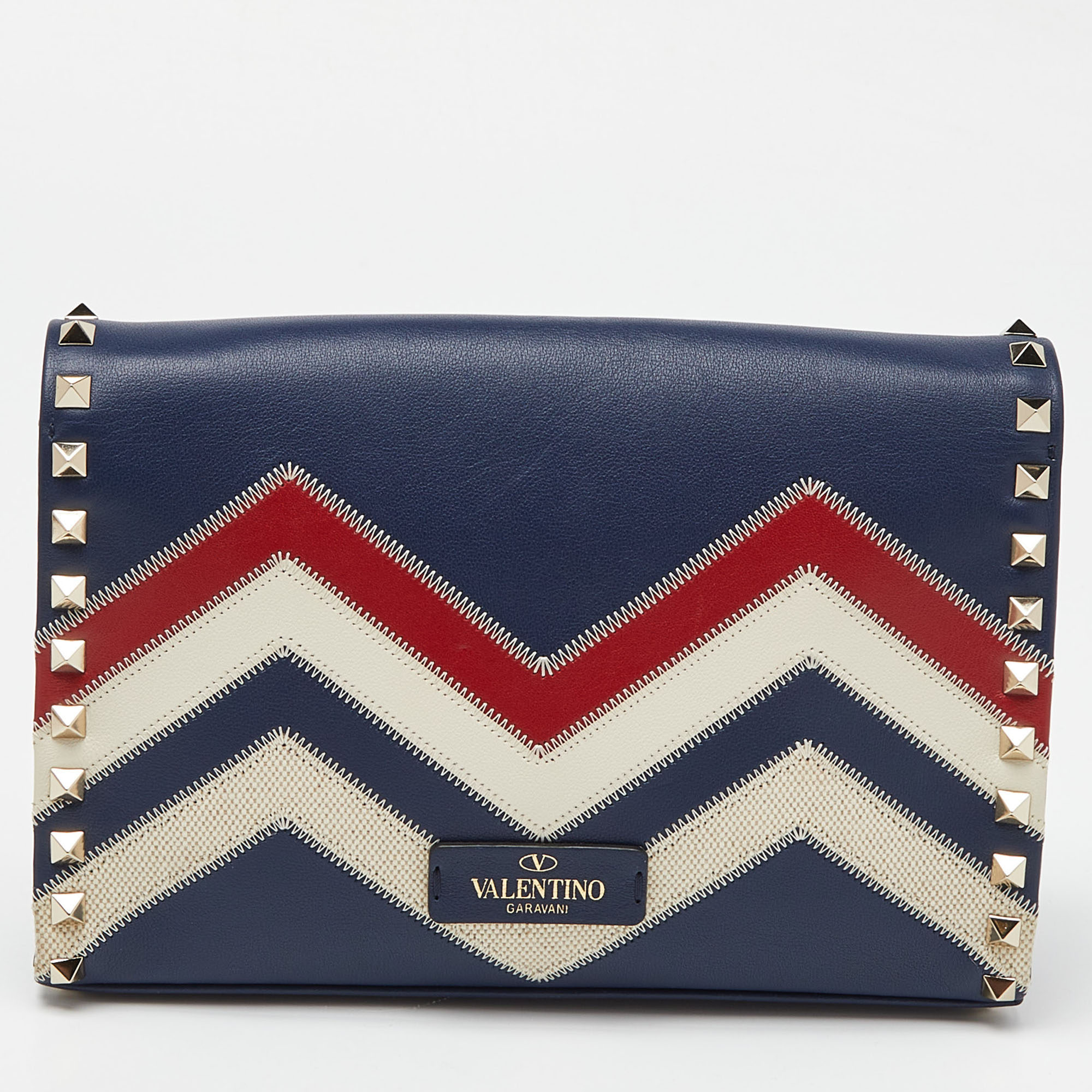 Valentino Multicolor Chevron Leather And Canvas Rockstud Crossbody Bag