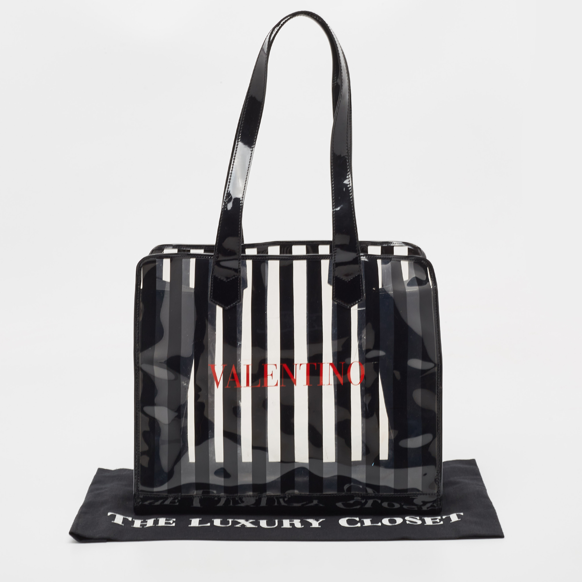 Valentino Black/Clear PVC And Patent Leather Striped Tote