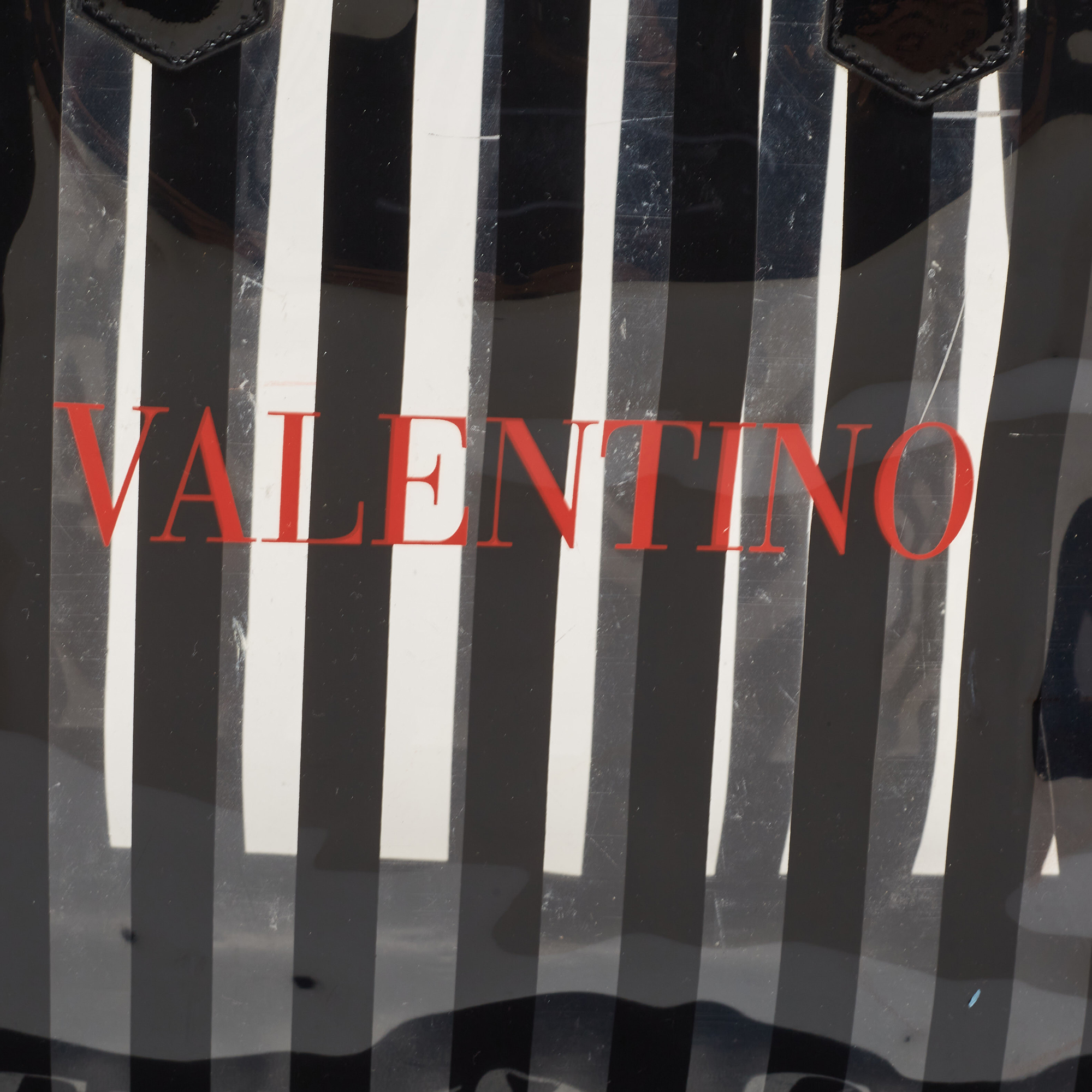 Valentino Black/Clear PVC And Patent Leather Striped Tote
