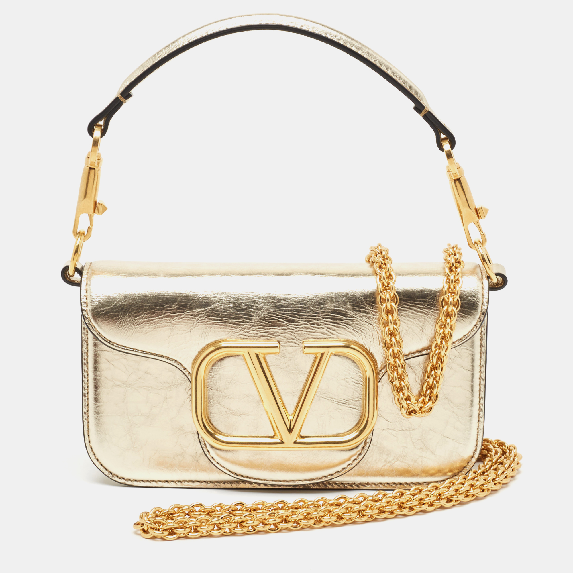 Valentino Gold Leather Small Loco Top Handle Bag