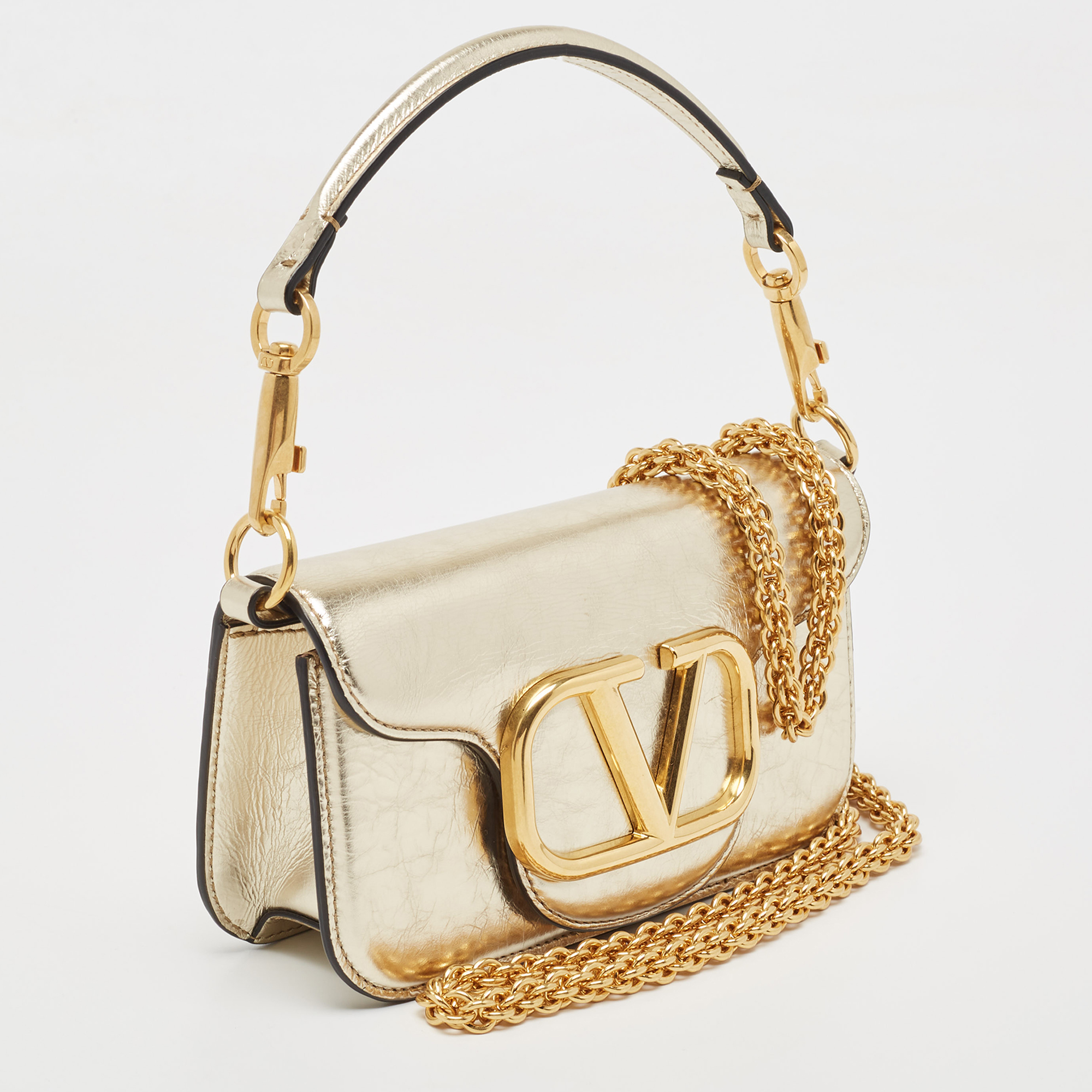 Valentino Gold Leather Small Loco Top Handle Bag